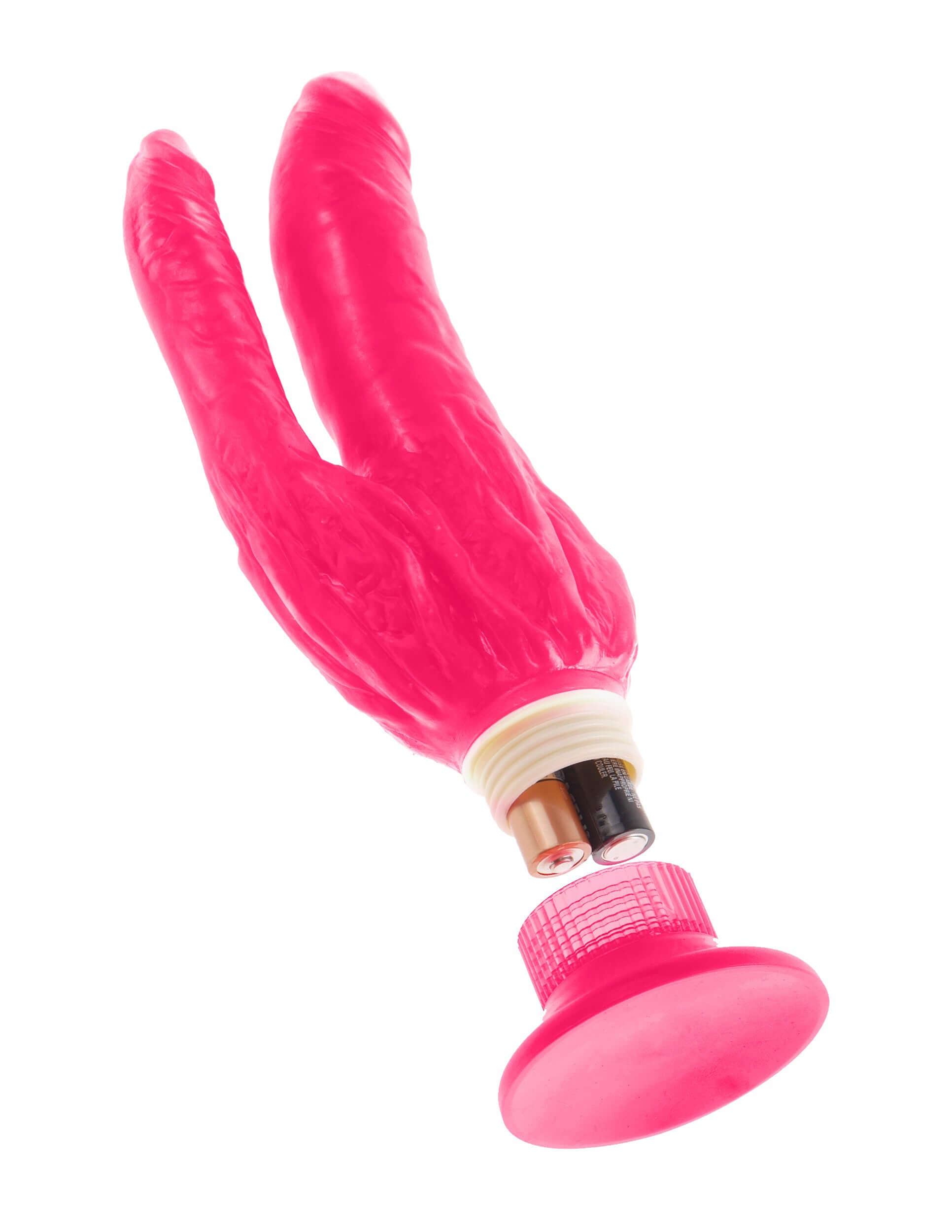 Wall Bangers Double Penetrator Vibrator in vibrant pink with dual stimulation design.