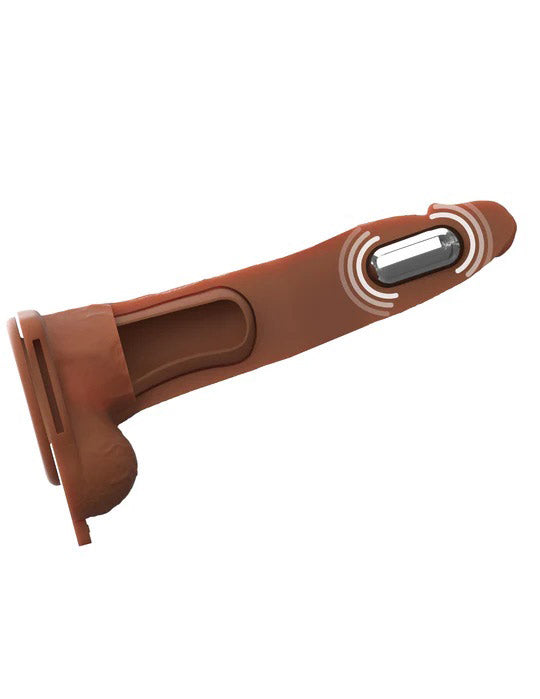 Fantasy X-Tensions Elite 8" Vibrating Hollow Silicone Strap-on - Brown-5