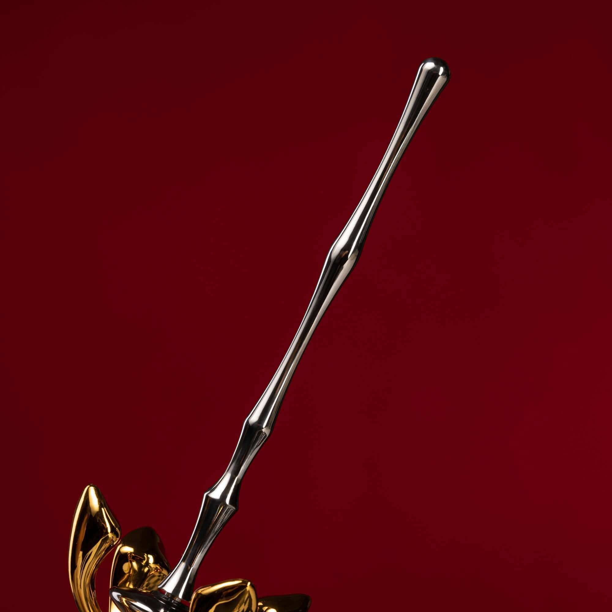 Knight urethral sound from "The Chess" collection, featuring a sleek silver design on a bold red background.