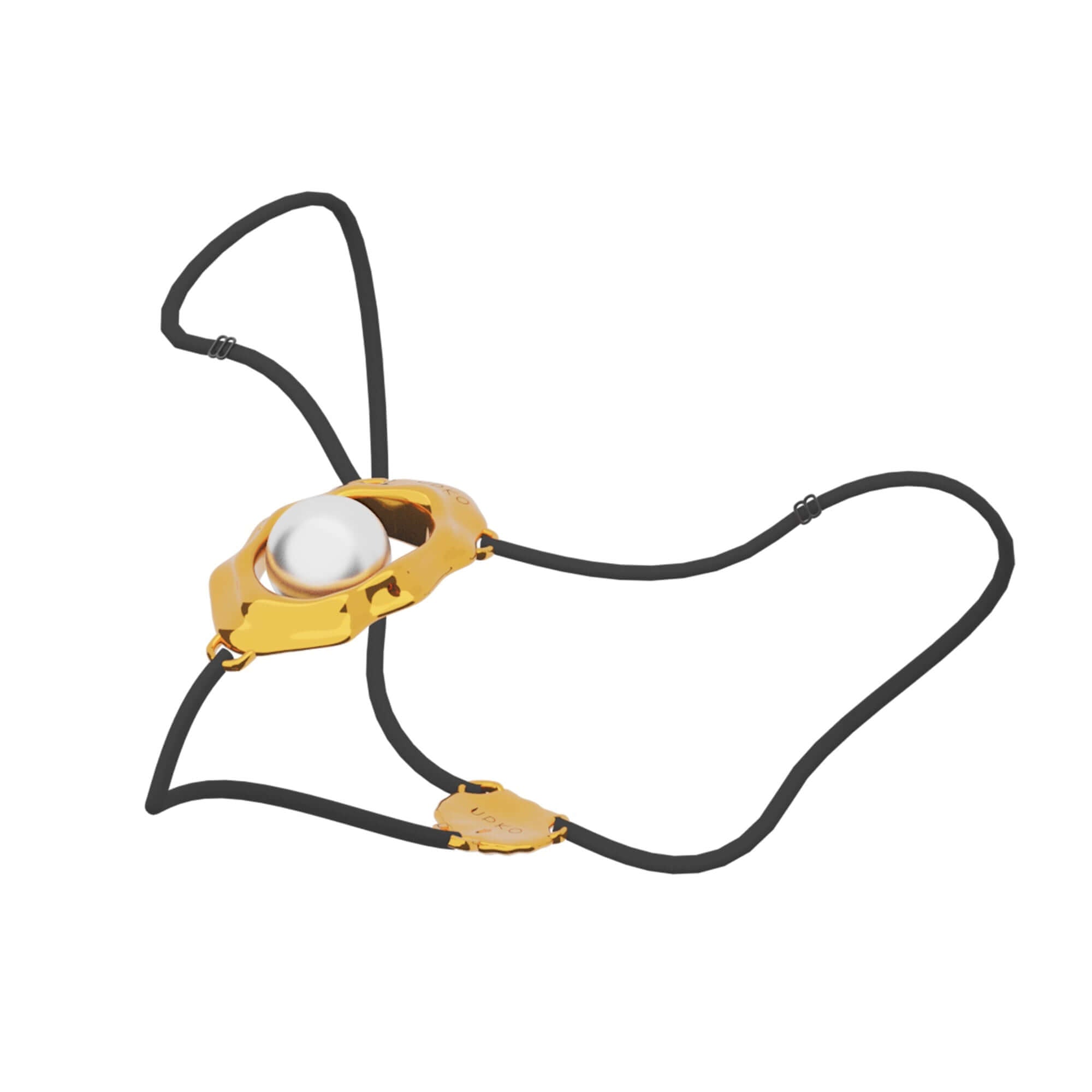 "Moist Eyes" G-string Clitoral Jewelry with gold seashell design and bead stimulator for intimate pleasure.