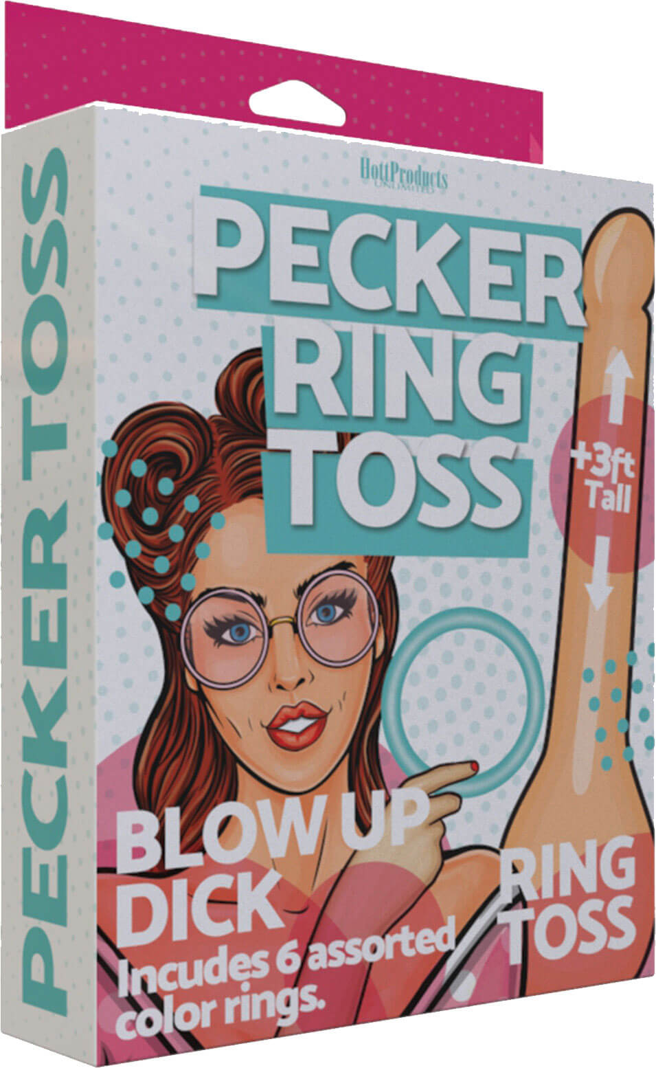 Inflatable Pecker Ring Toss Play Set packaging featuring colorful graphics and game details.