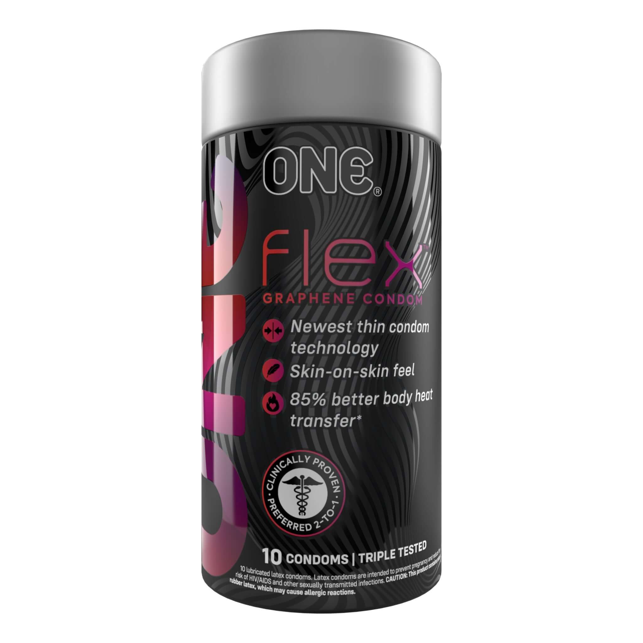 One Flex 10 Count Condoms with Graphene for Ultra Thin and Flexible Feel, 85% Better Body Heat Transfer, Premium and Vegan Friendly