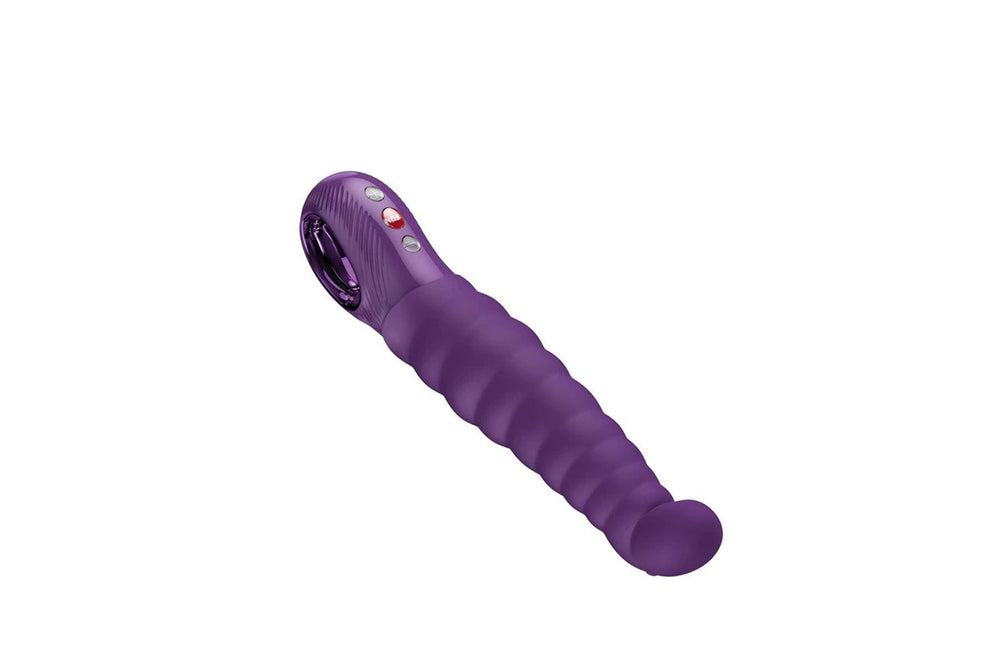 Fun Factory Patchy Paul G-Spot Vibrator Dark Violet with curved tip and ribbed texture for deep vibrations.