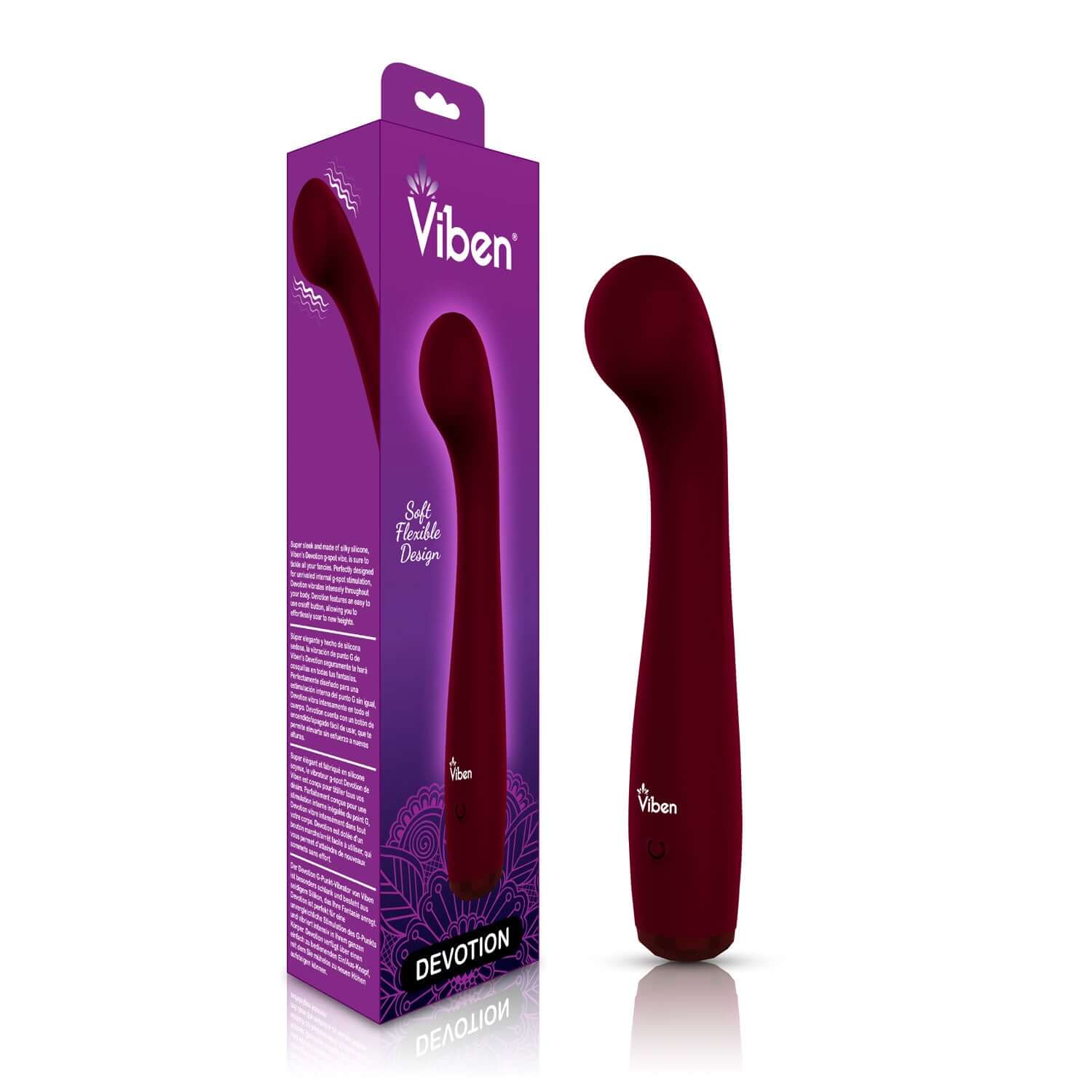 Viben Devotion Ruby red intense G-Spot vibe with packaging, silky silicone design for unrivaled stimulation, great for solo or couples play