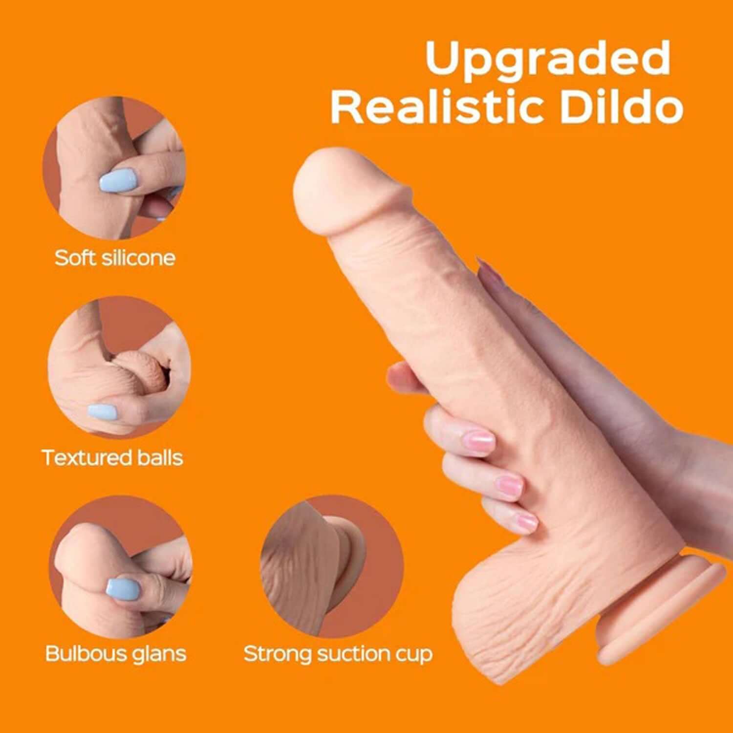 Kenzo Upgraded Realistic Dildo with soft silicone, textured balls, bulbous glans, and strong suction cup