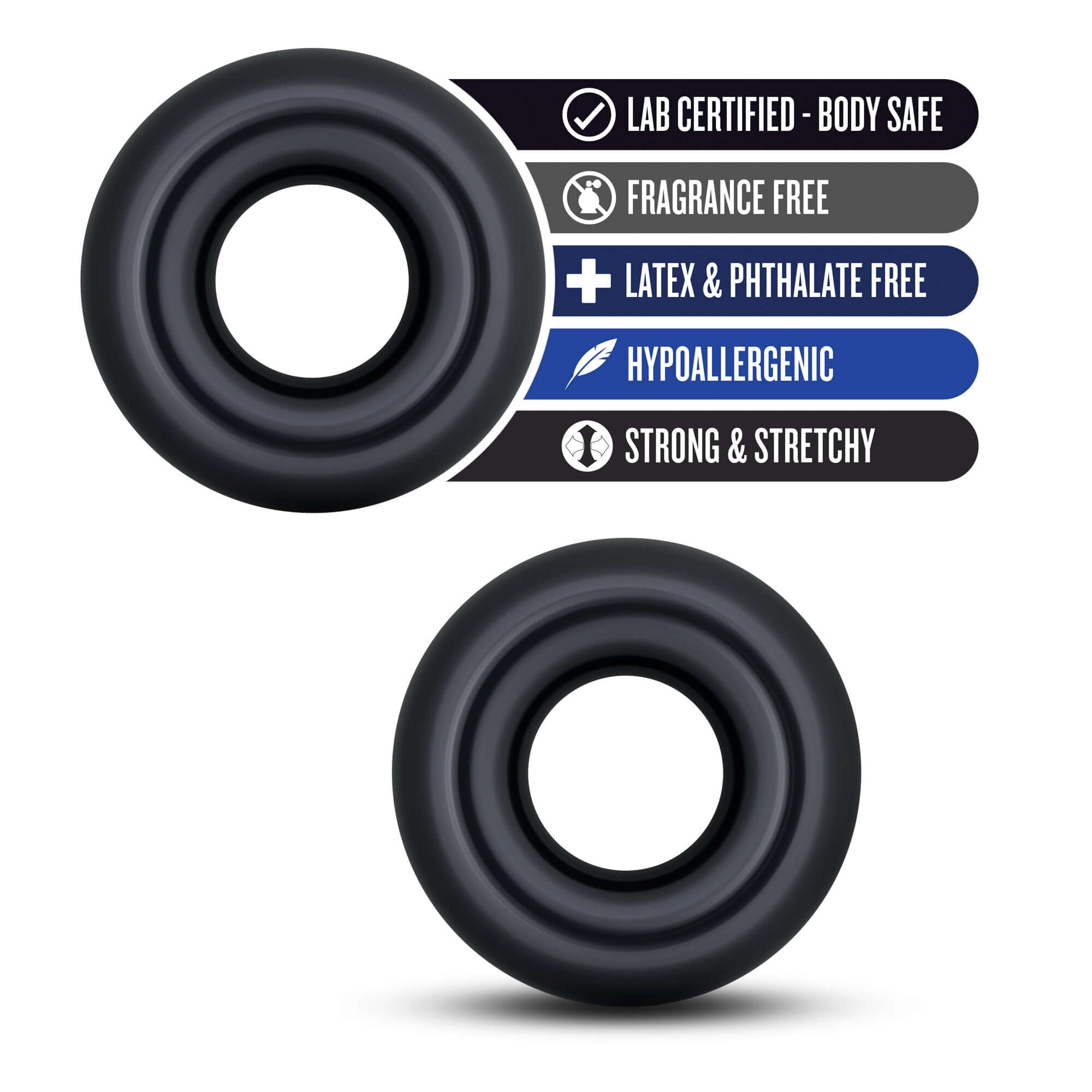Stay Hard Donut Rings Over Sized Black, lab certified, body safe, fragrance free, strong and stretchy.