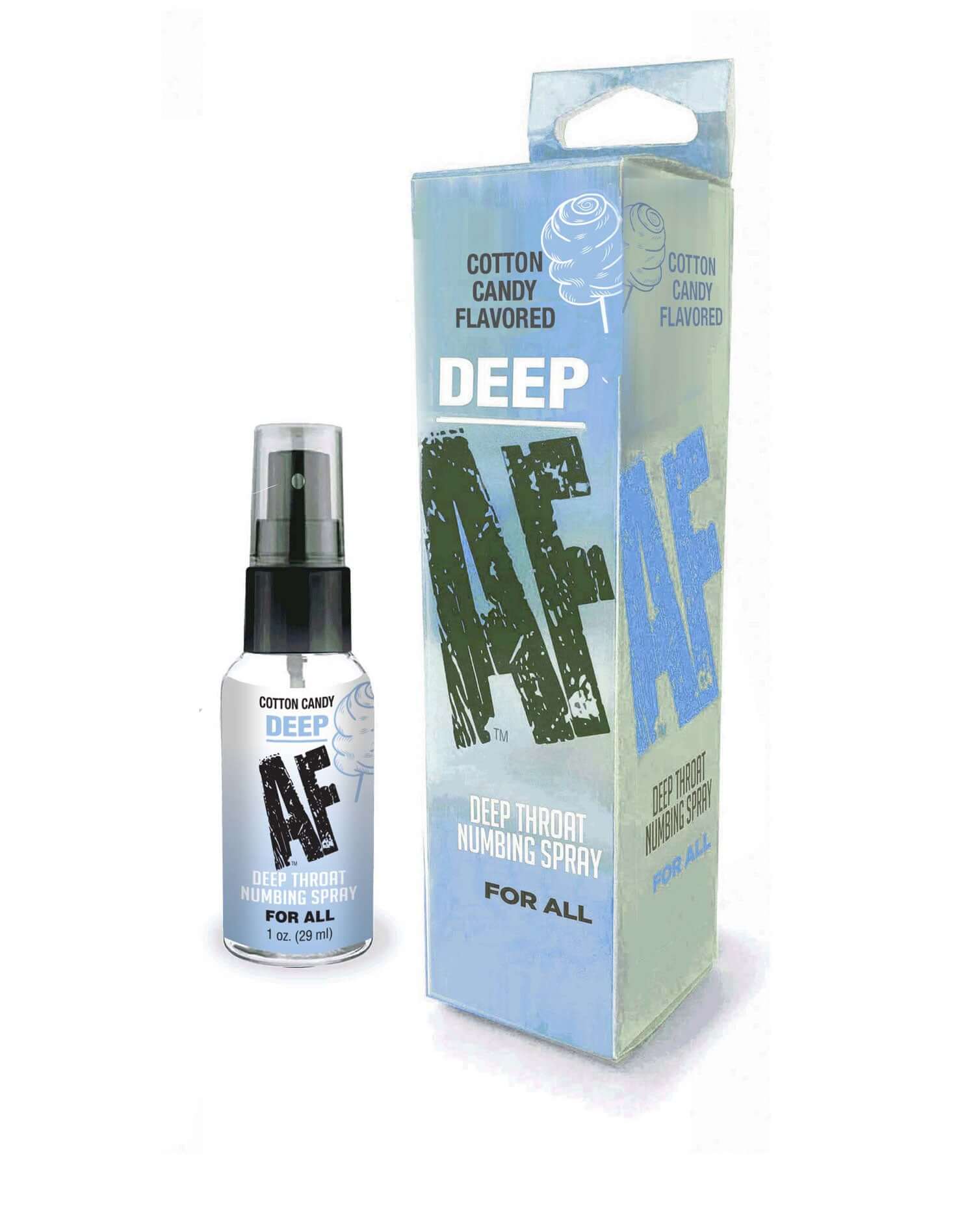 Deep Af Throat Numbing Spray Cotton Candy 1 Oz product image featuring spray bottle and packaging.