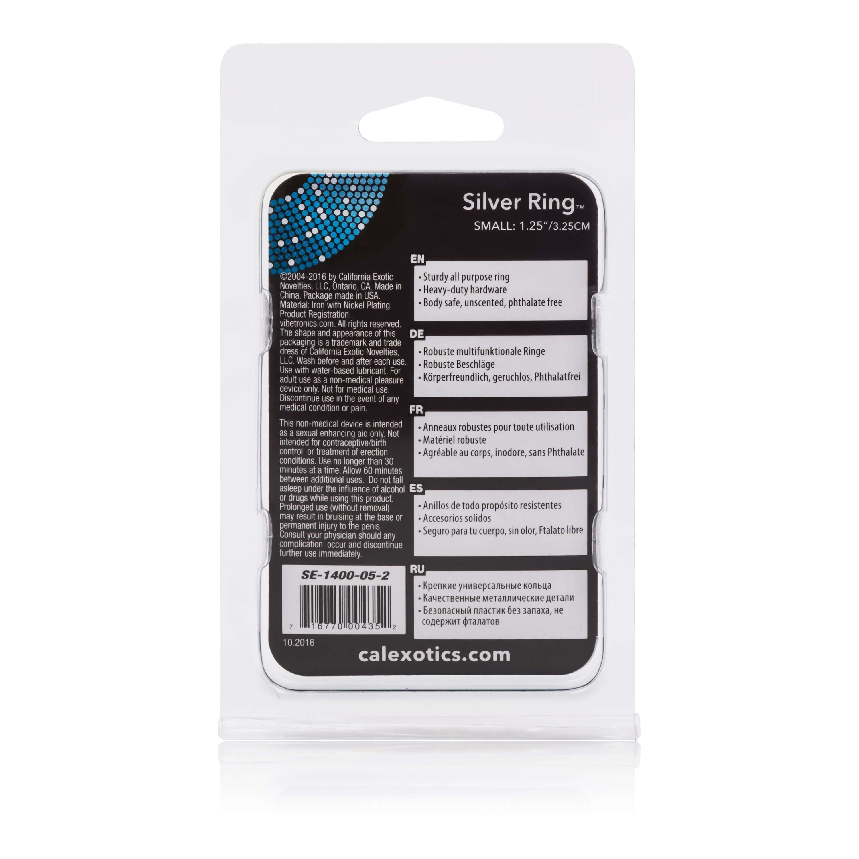 Silver Ring Steel Small 1.25 inches packaging featuring product details from California Exotic Novelties.