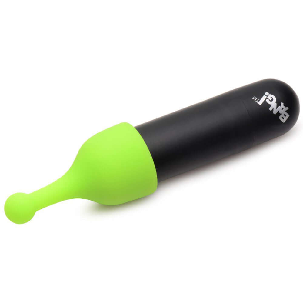Bang Rechargeable Bullet With 4 Attachments in sleek black and green design, perfect for customizable pleasure.