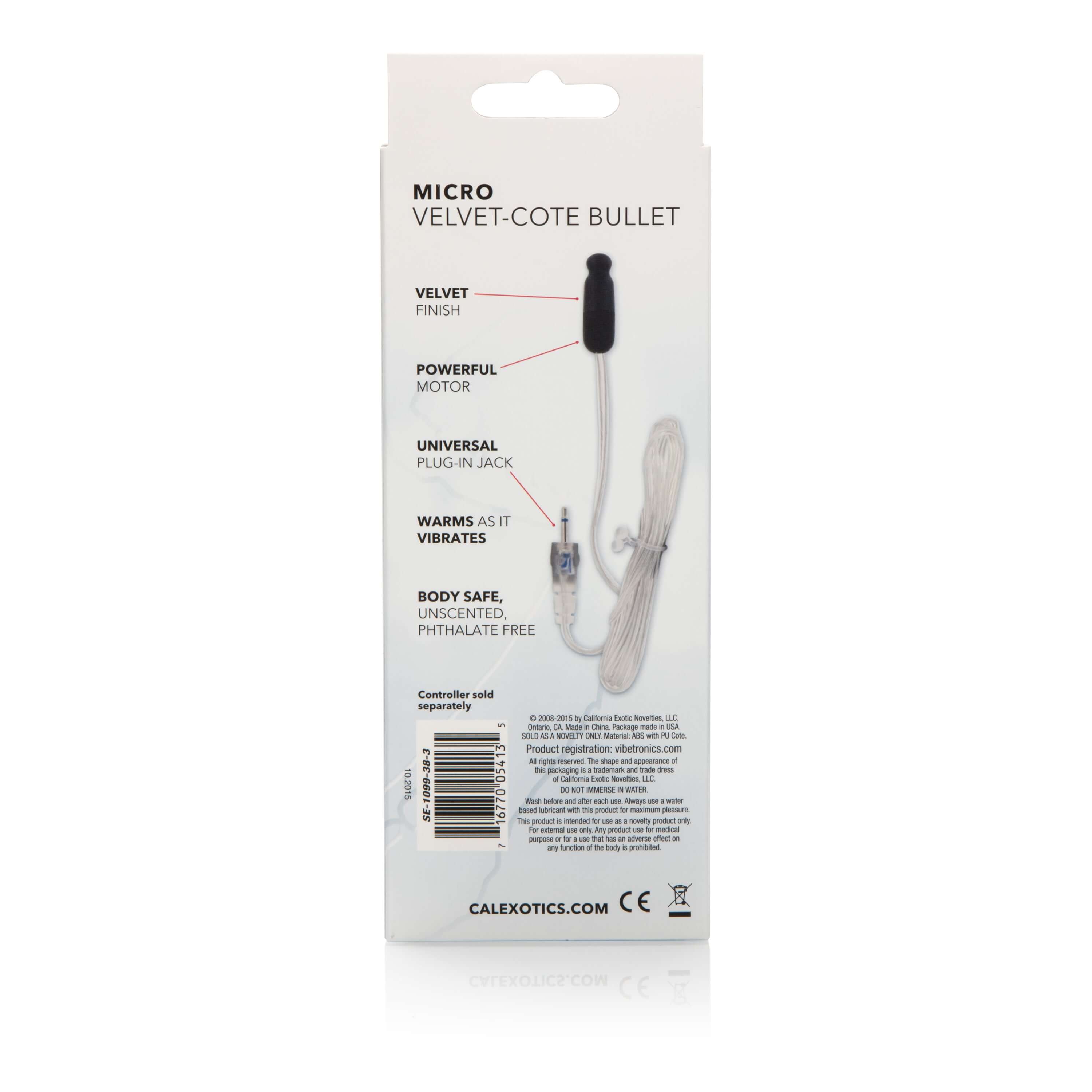 Sterling Collection Micro Velvet-Cote Bullet Vibrator packaging showcasing velvet finish and powerful motor features.