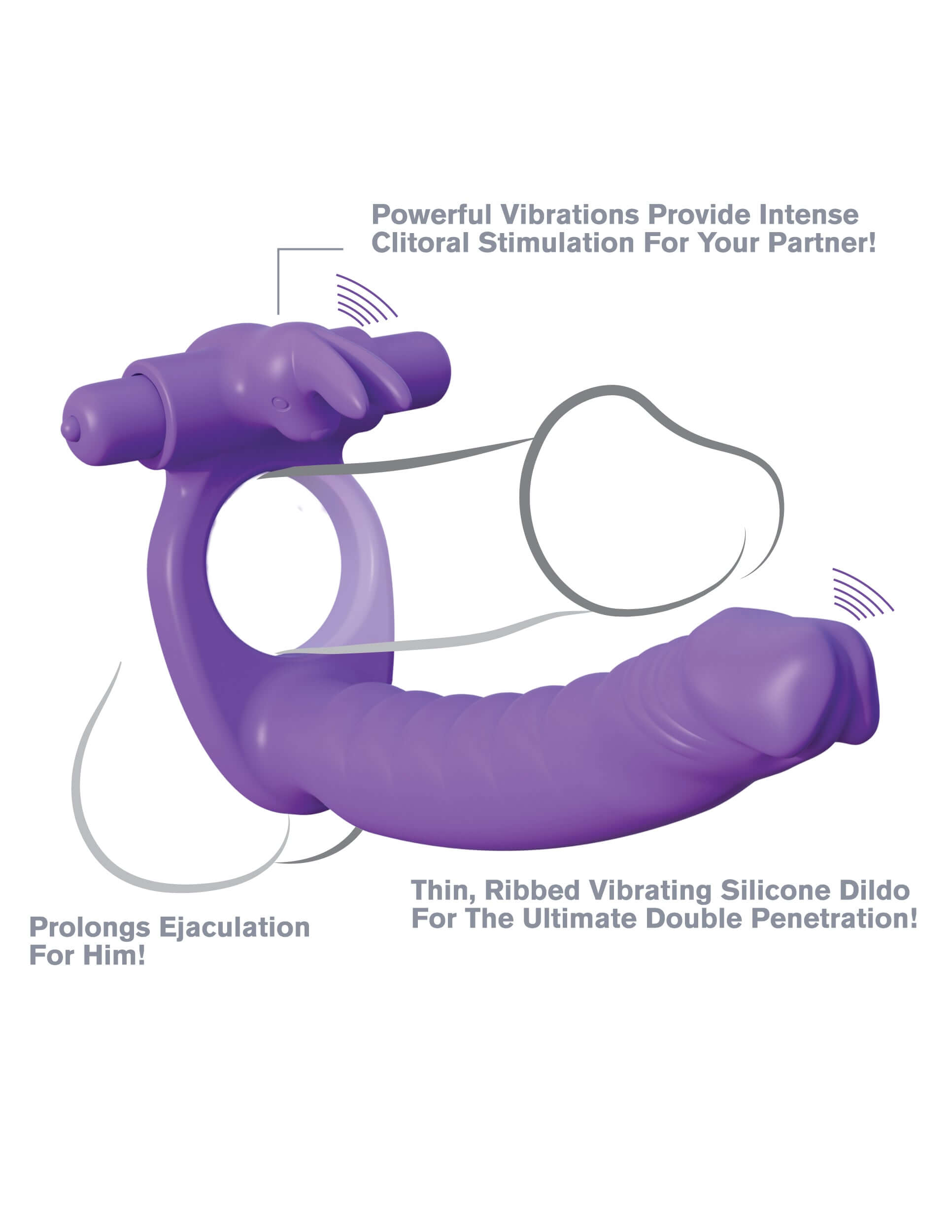 Fantasy C-Ringz Silicone Double Penetrator Rabbit Purple with dual stimulation features and textured design.