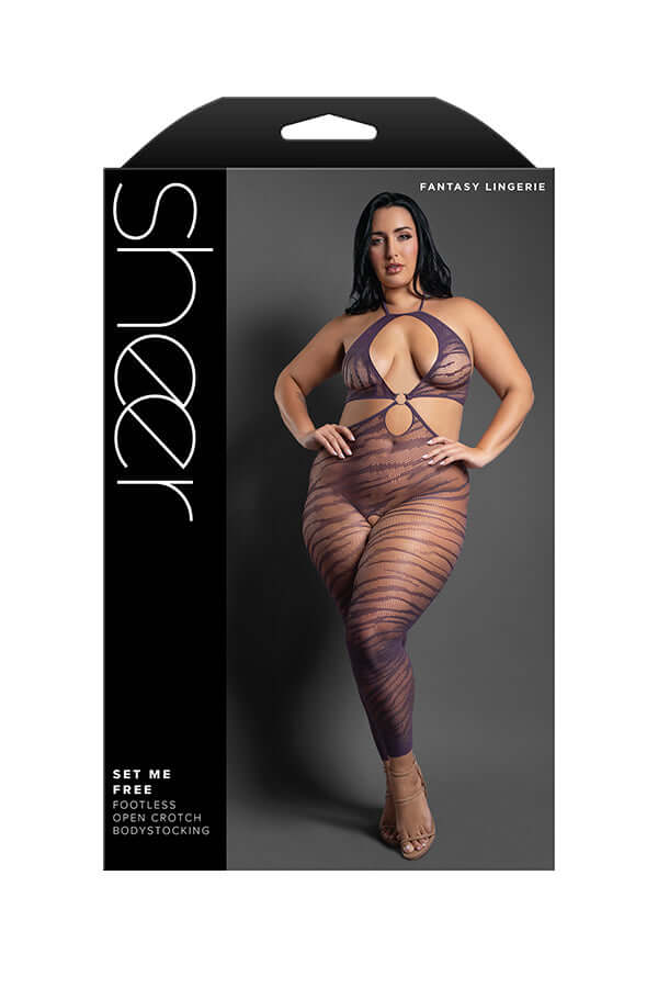 Set Me Free Footless Open Crotch Bodystocking - Queen - Dark Purple-0