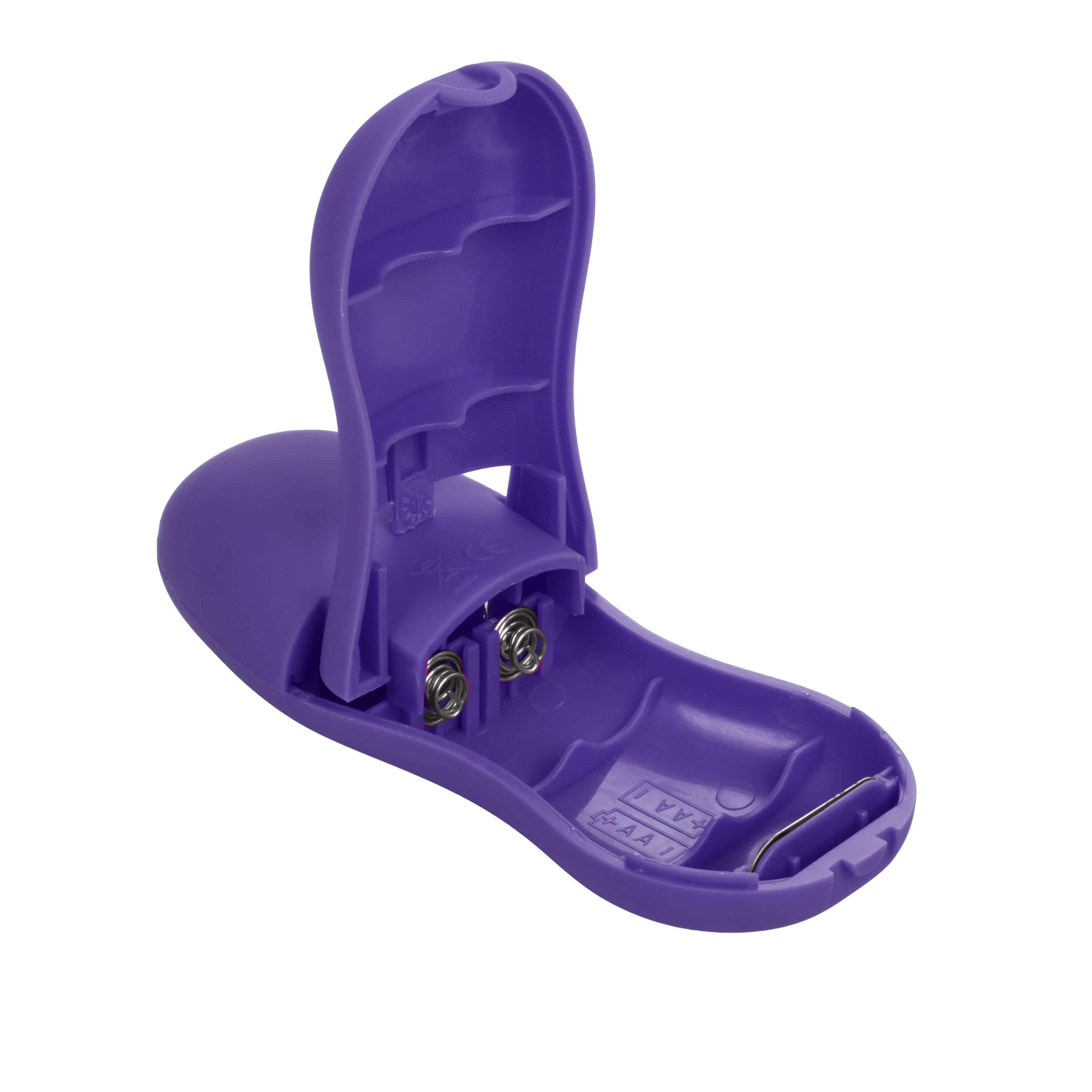 Whisper Micro Bullet Vibrator Purple opened to show its compact design and battery compartment.