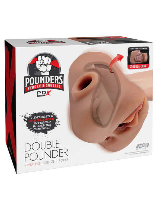 Pdx Plus Double Pounder Vibrating Squeeze Stroker - Brown-0