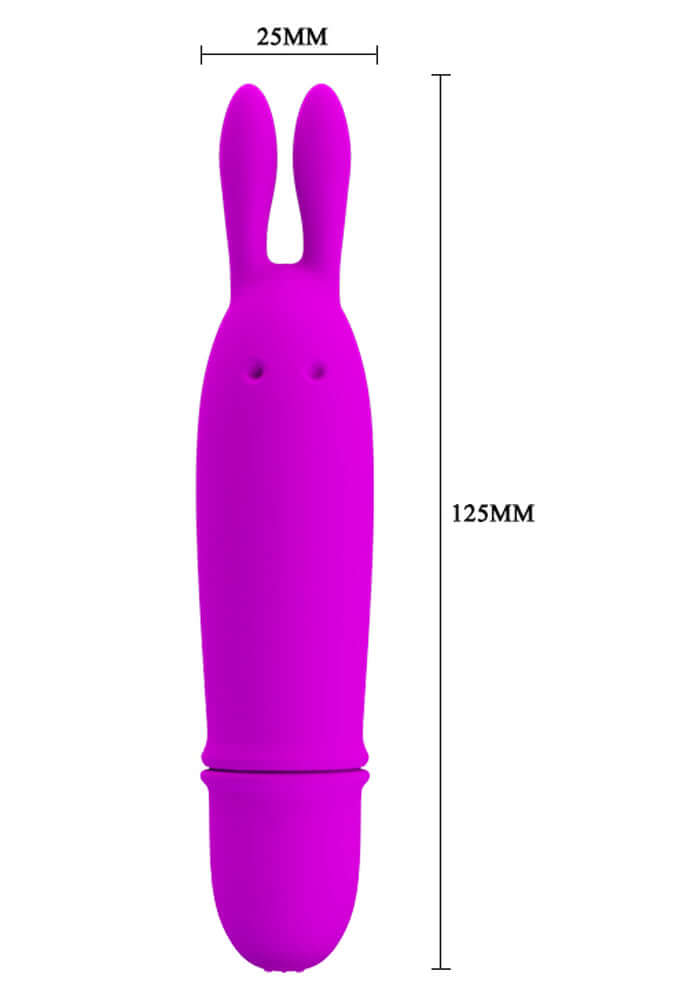 Pretty Love Bunny Vibrator Boyce measurement details showing 125MM height and 25MM width, sleek design in vibrant pink.