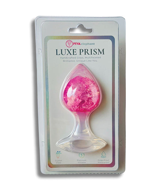 Luxe Prism Large Glass Plug Light Pink in packaging, showcasing handcrafted multifaceted design.