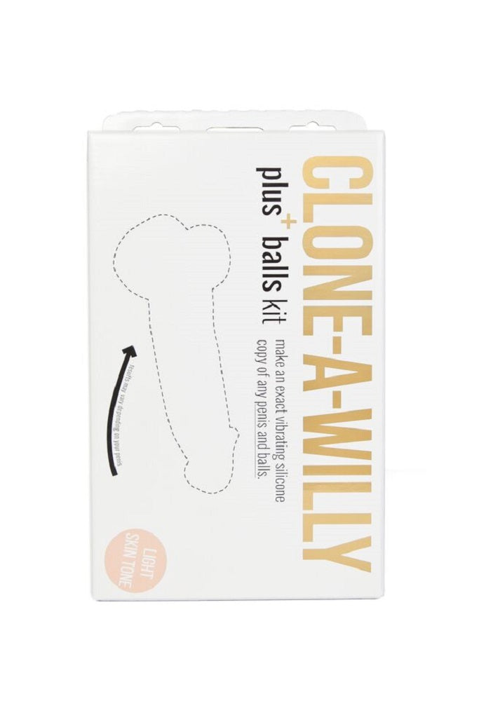 Clone a Willy Plus Balls Kit Light Skin Tone packaging for DIY molding of silicone replica.