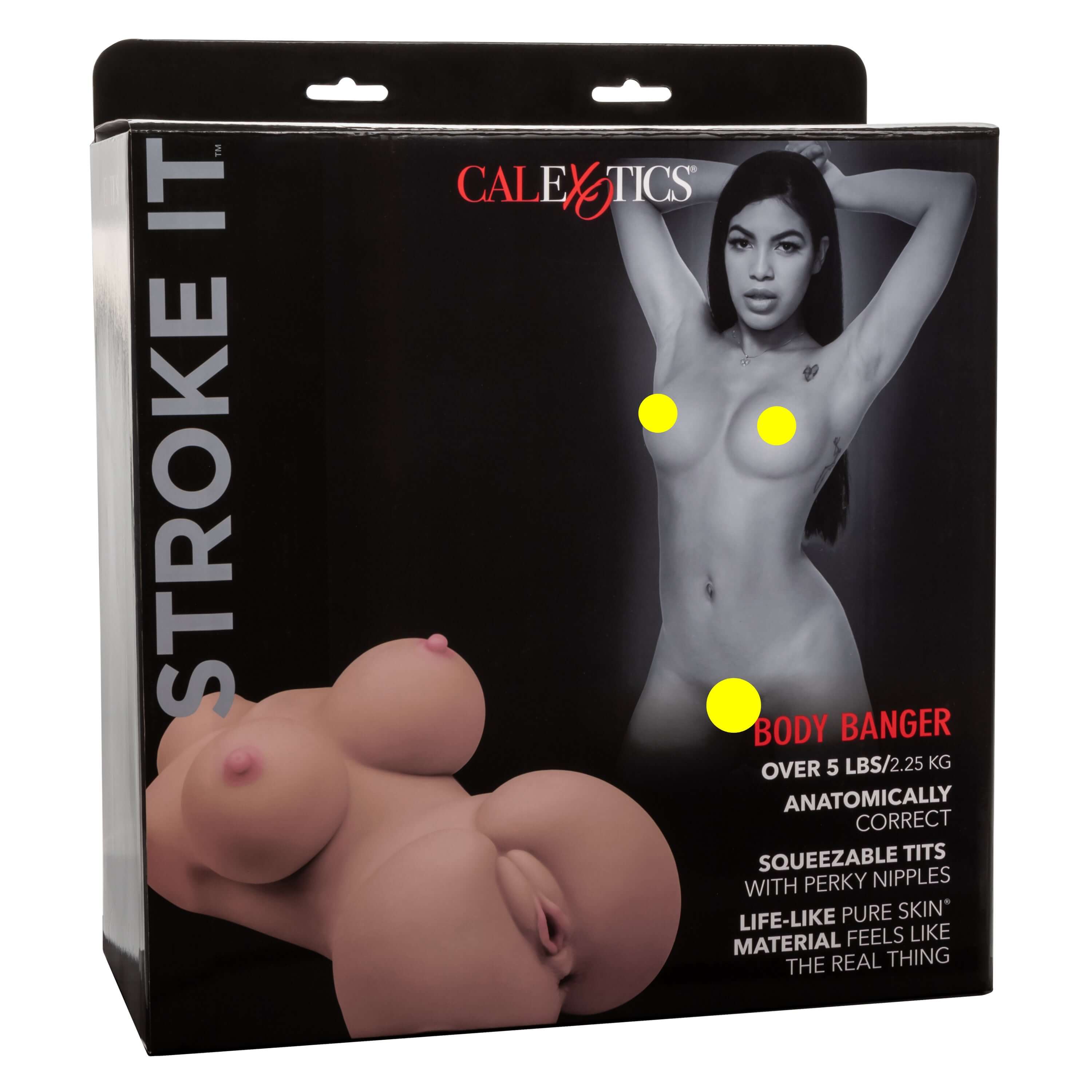 Stroke It Body Banger Masturbator Brown packaging with realistic body details and anatomically correct design.