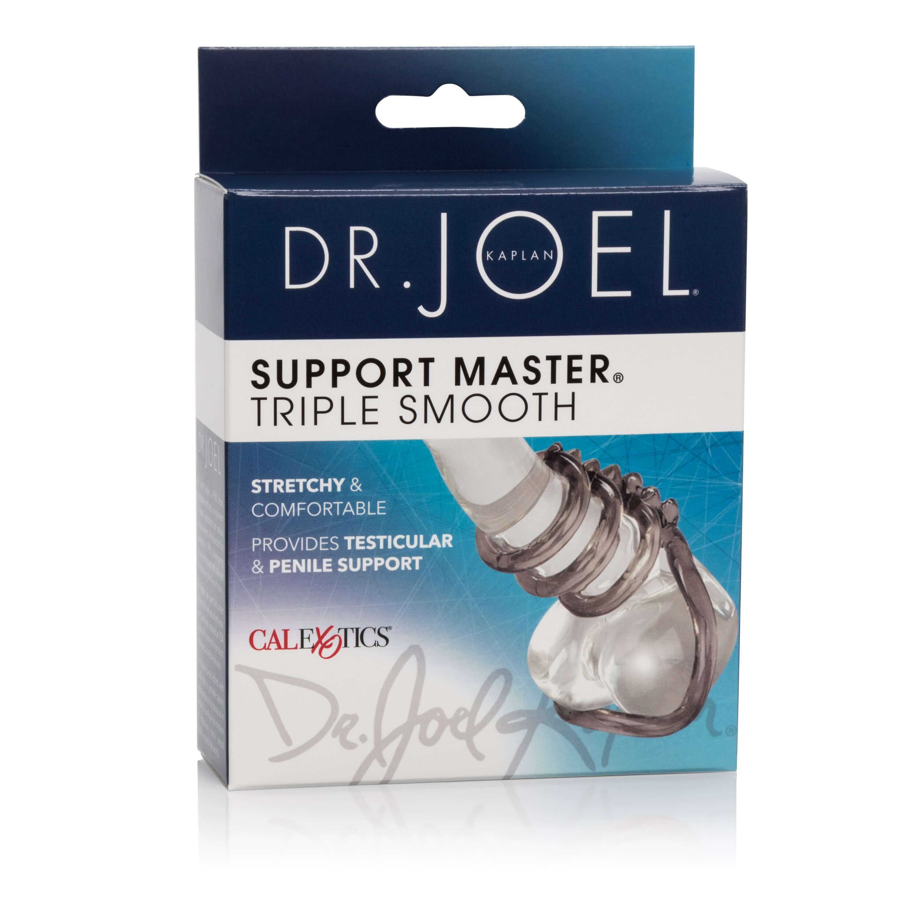 Dr Joel Kaplan Support Master Triple Smooth Smoke erection enhancement ring packaging, featuring a stretchy design for comfort.