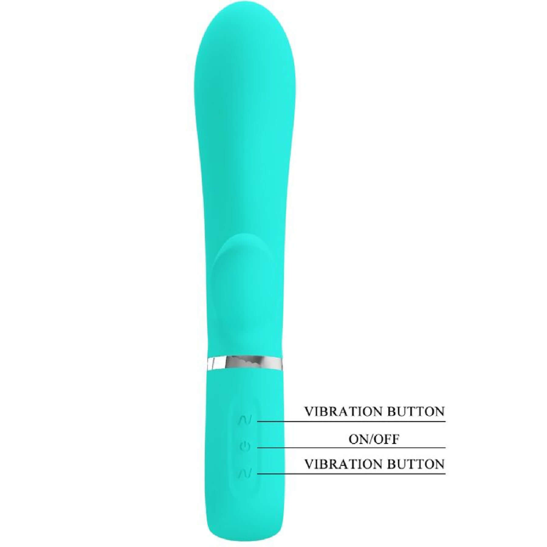 Thomas Super Soft Silicone Rabbit Vibrator in Turquoise with Vibration Control Buttons