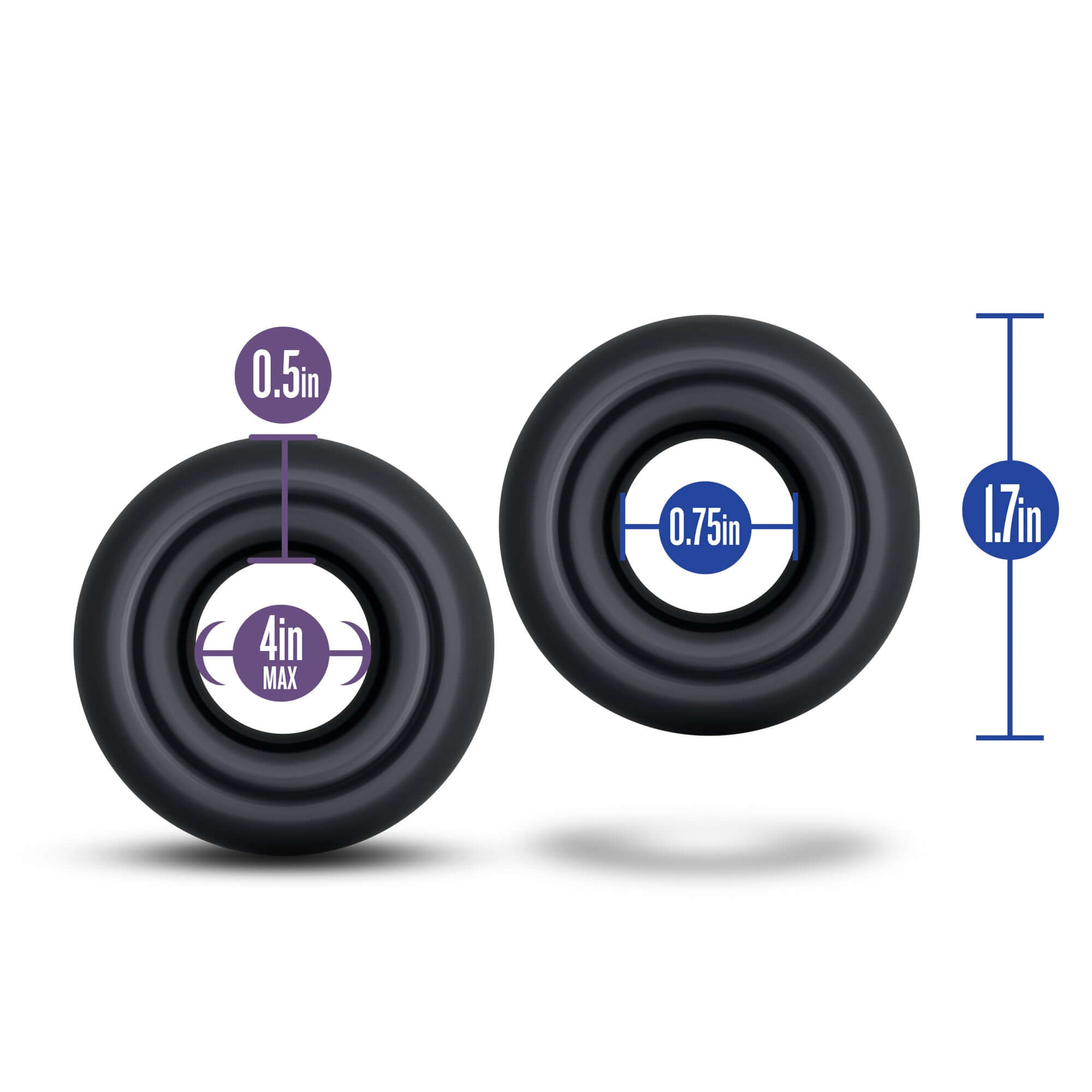 Stay Hard Donut Rings Over Sized Black dimensions showing 0.5in, 0.75in, and 1.7in in height.