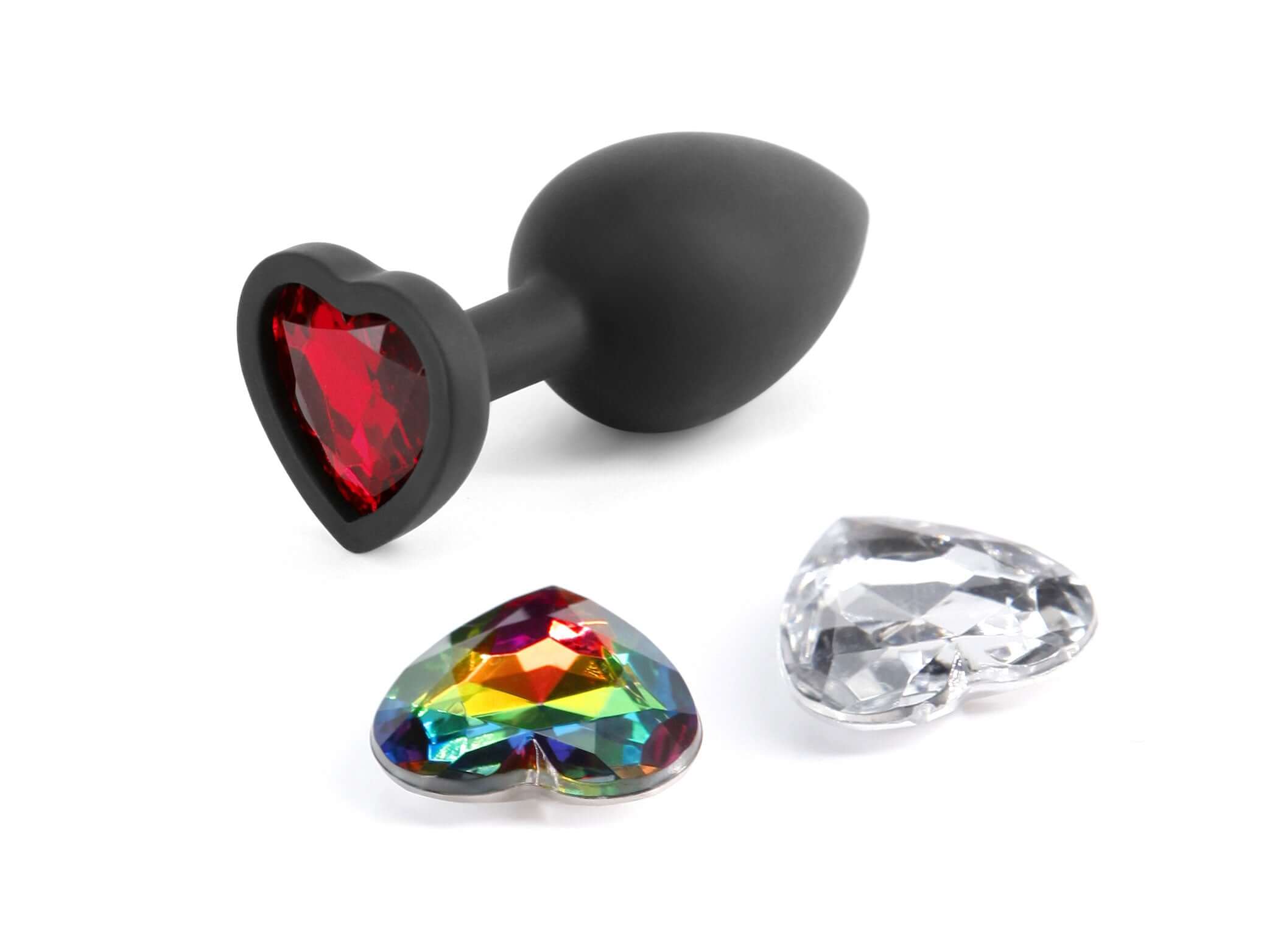 Glams Xchange Heart Small Butt Plug Black with colorful heart-shaped decorative gems.