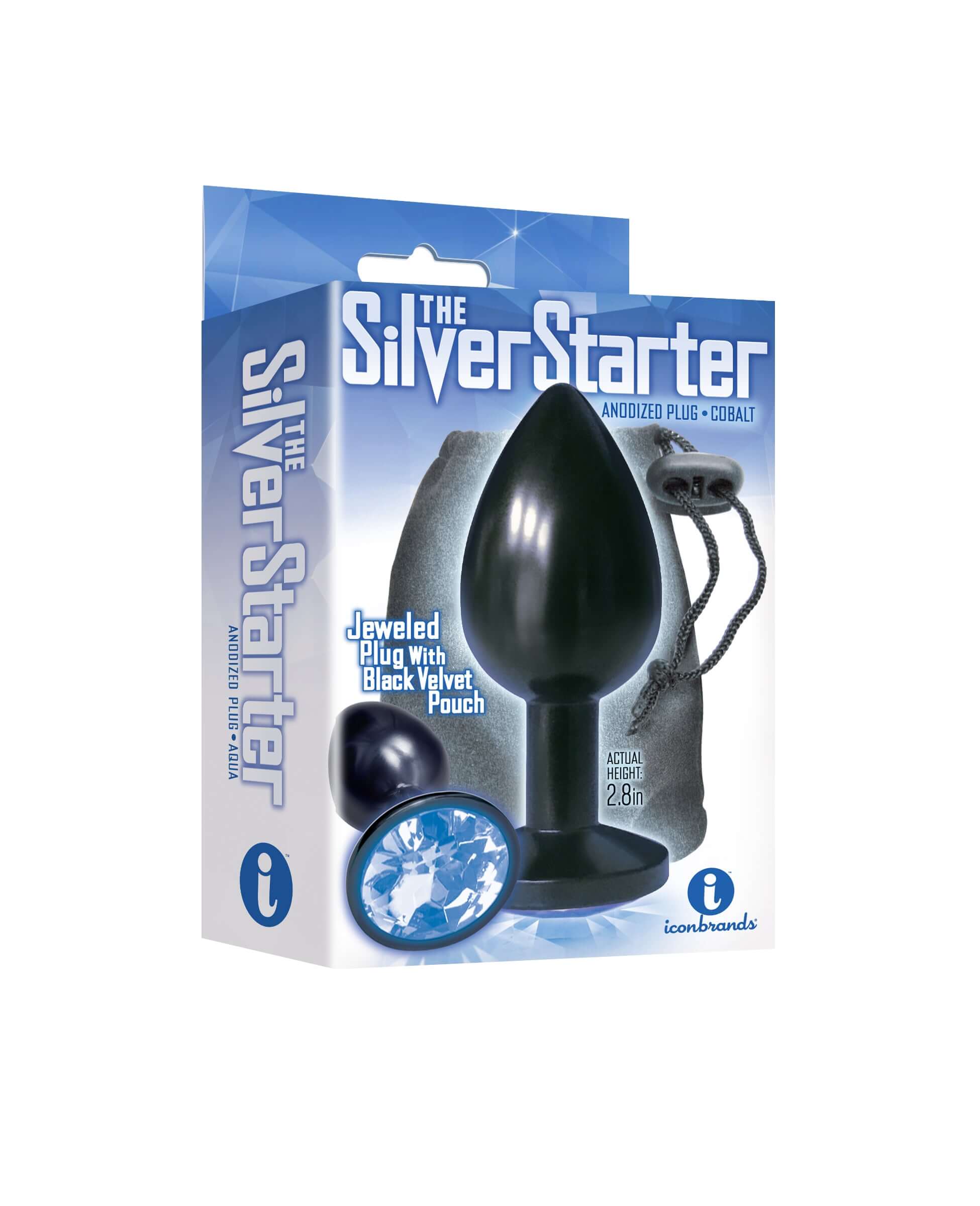 The 9's the Silver Starter Anodized Bejeweled Stainless Steel Plug - Cobalt-1