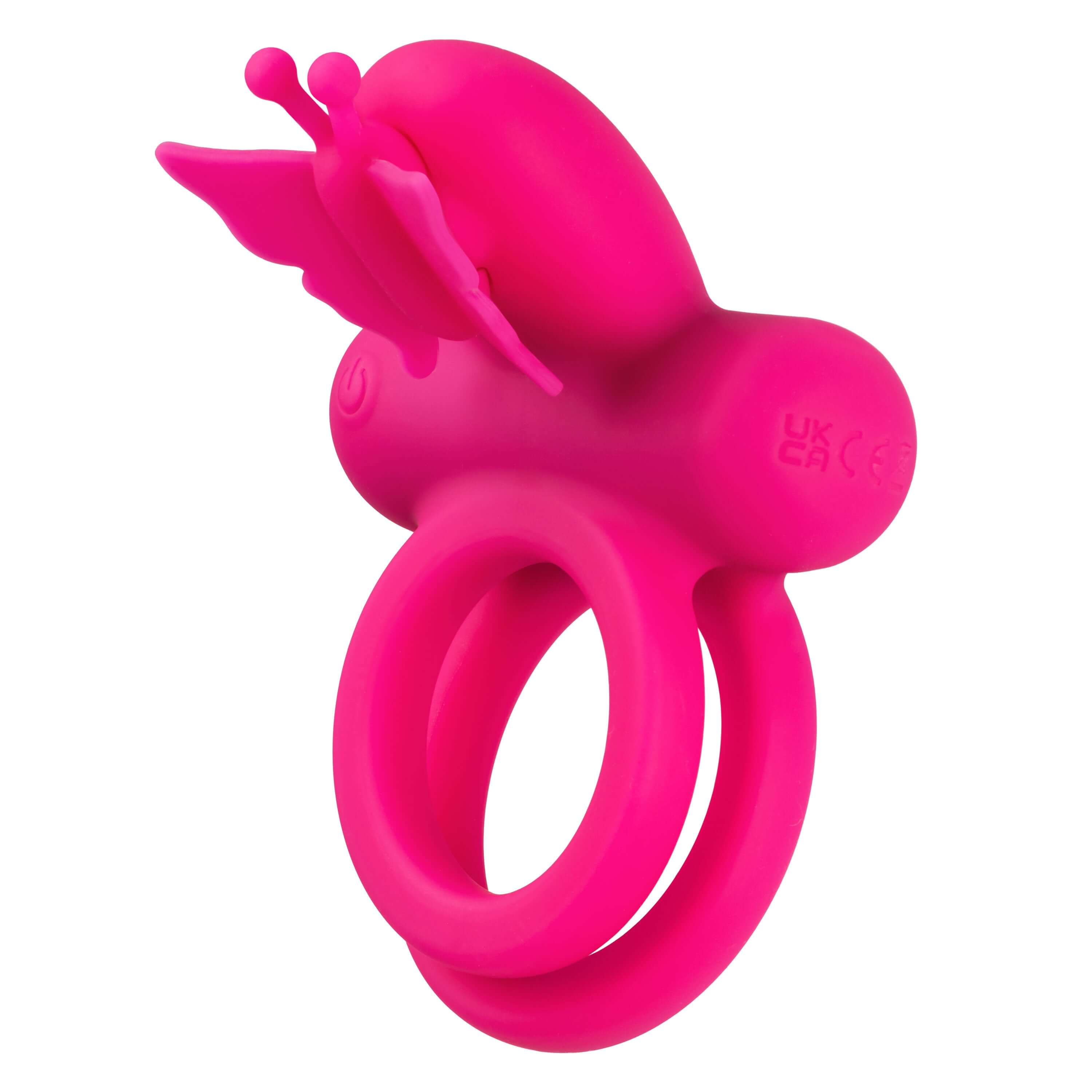 Silicone Rechargeable Dual Butterfly Ring Pink designed for couples' pleasure with vibrant butterfly stimulation.