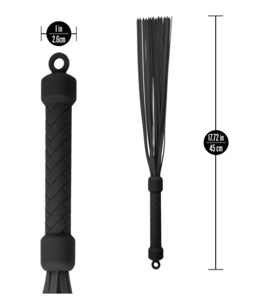 Temptasia Ardor Flogger Black detailed view showcasing its elegant design and dimensions.