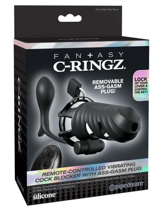 Fantasy C-Ringz Remote-Controlled Vibrating Cock Blocker With Ass-Gasm Plug - Black-0