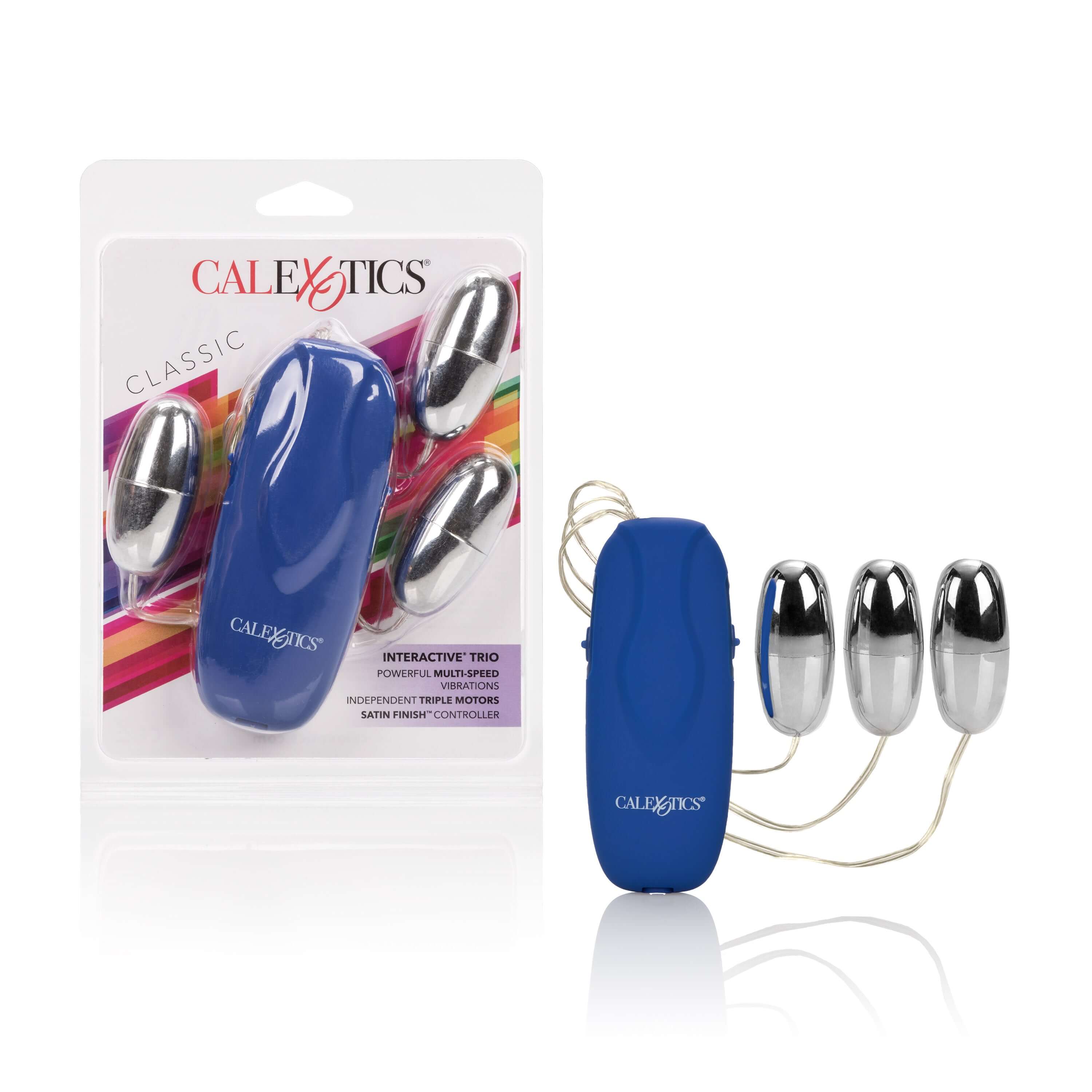 Interactive Trio Bullets Vibrator Silver with three mini bullet vibrators and controller by California Exotic Novelties.