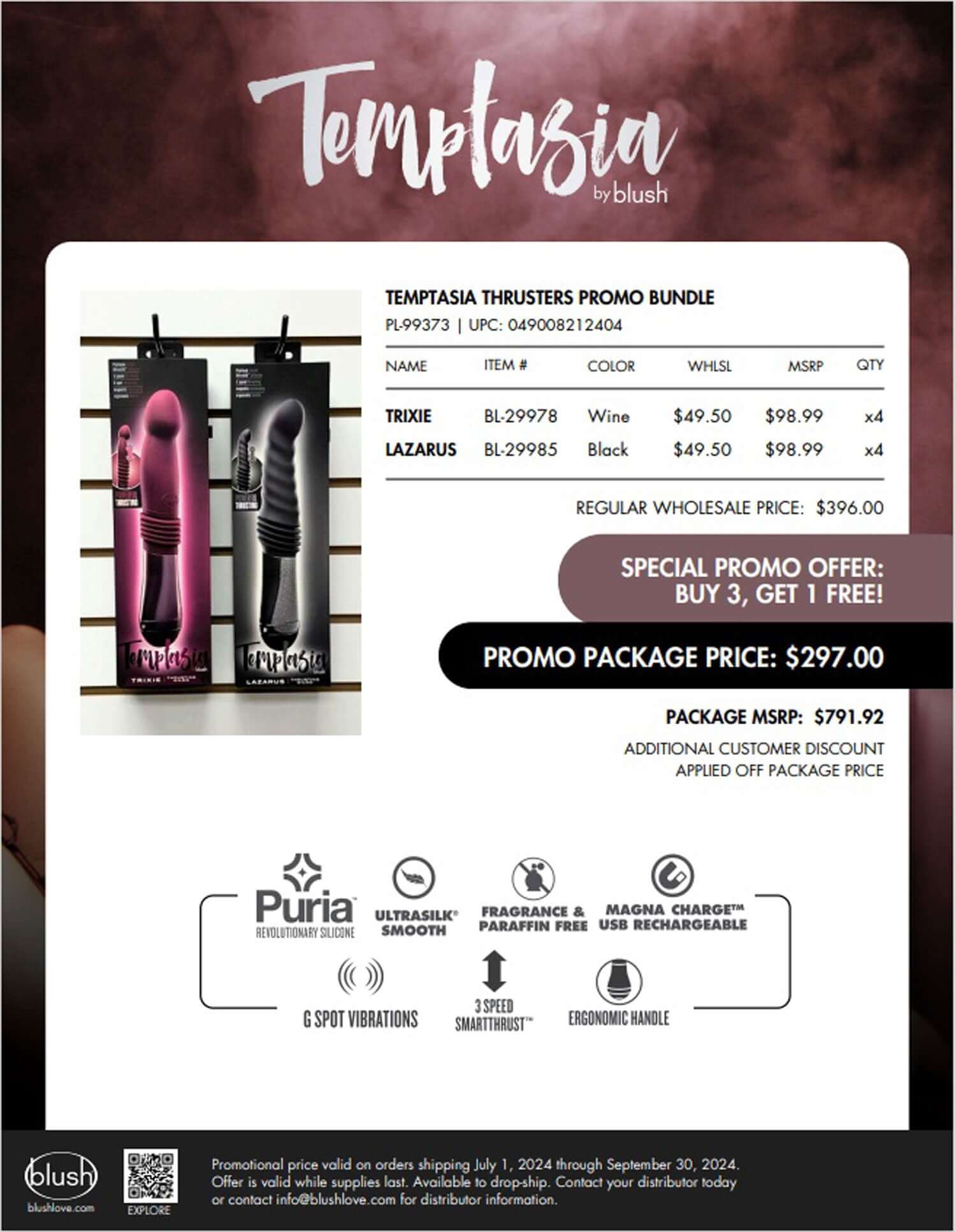 Temptasia Thrusters Promo Bundle with Trixie and Lazarus products, special promo offer, details, and features.