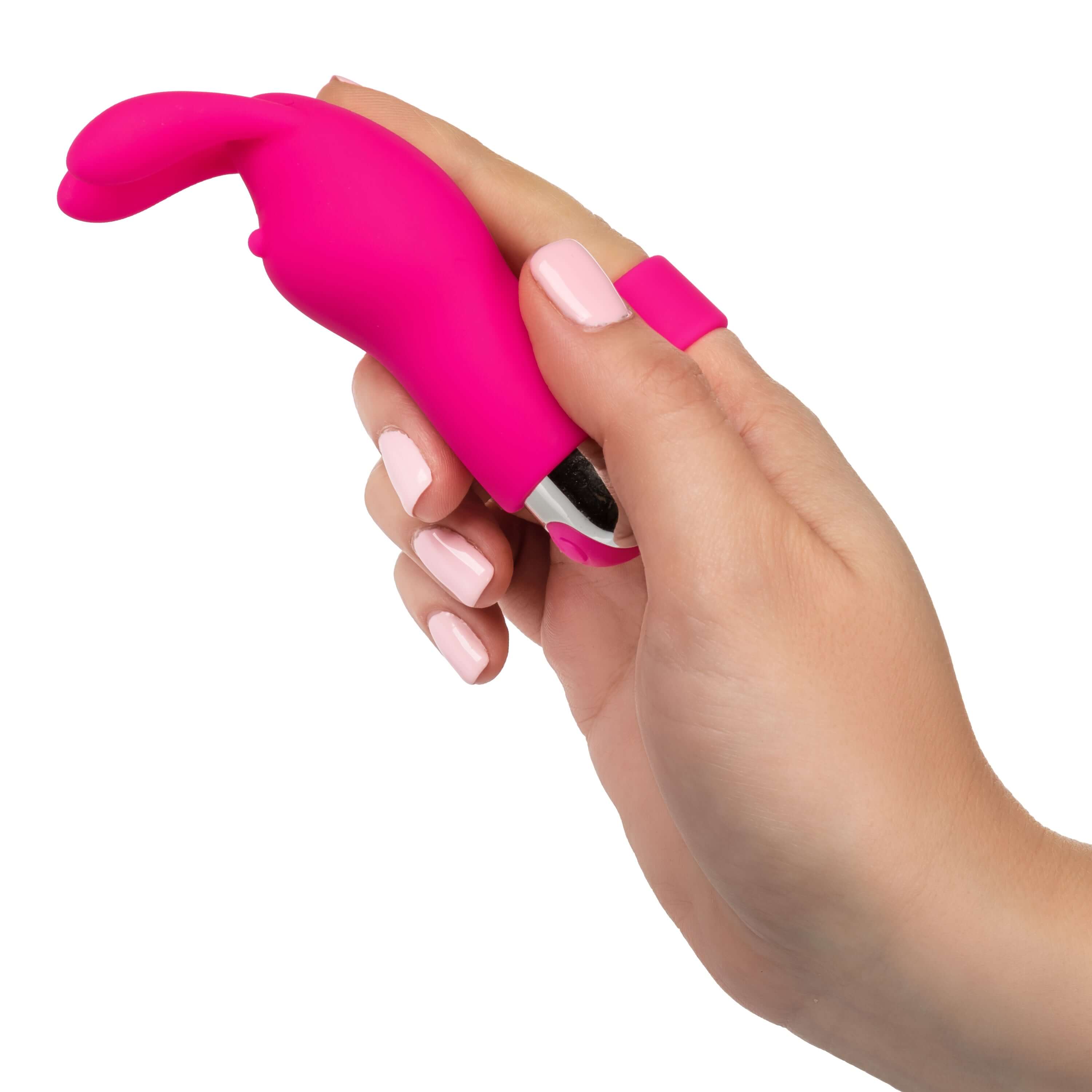 Intimate Play Rechargeable Finger Bunny held in hand, showcasing its compact design and bunny ear features.