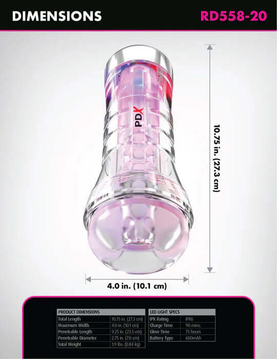 Pdx Elite Viewtube XXL See-Thru Ez-Grip Led Stroker - Clear-2