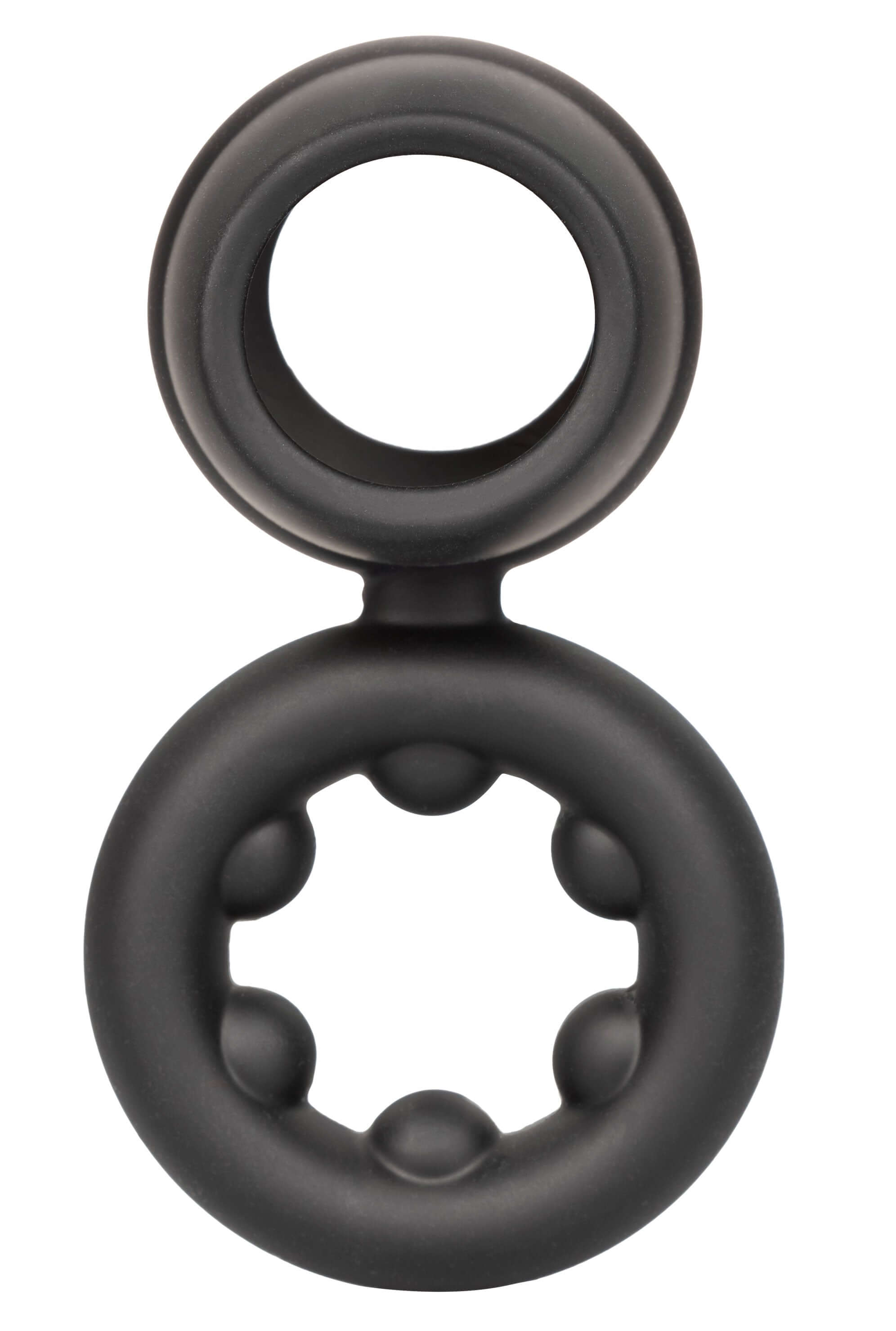 Alpha Liquid Silicone Dual Support Magnum Ring Black view from above, showcasing its unique dual support design and soft texture.