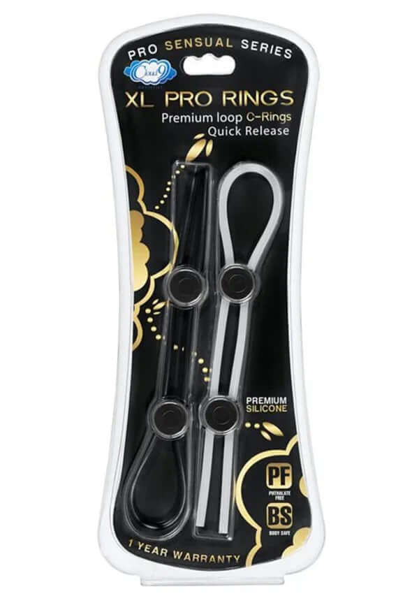 Cloud 9 Pro Sensual XL Cock Ring 2 Pack featuring adjustable silicone rings for customizable comfort.