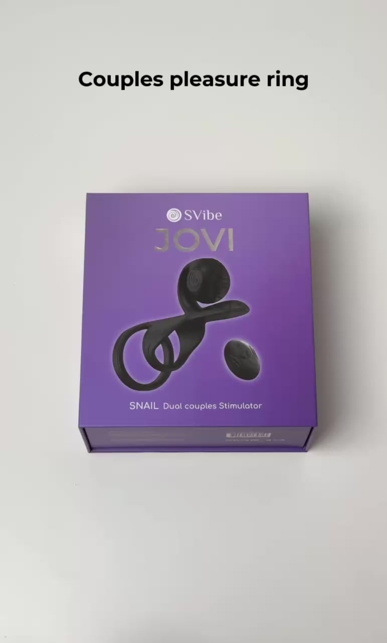 Svibe Snail Jovi Dual Couples Ring Vibrator Black packaging showcasing a couples pleasure ring for enhanced intimacy.