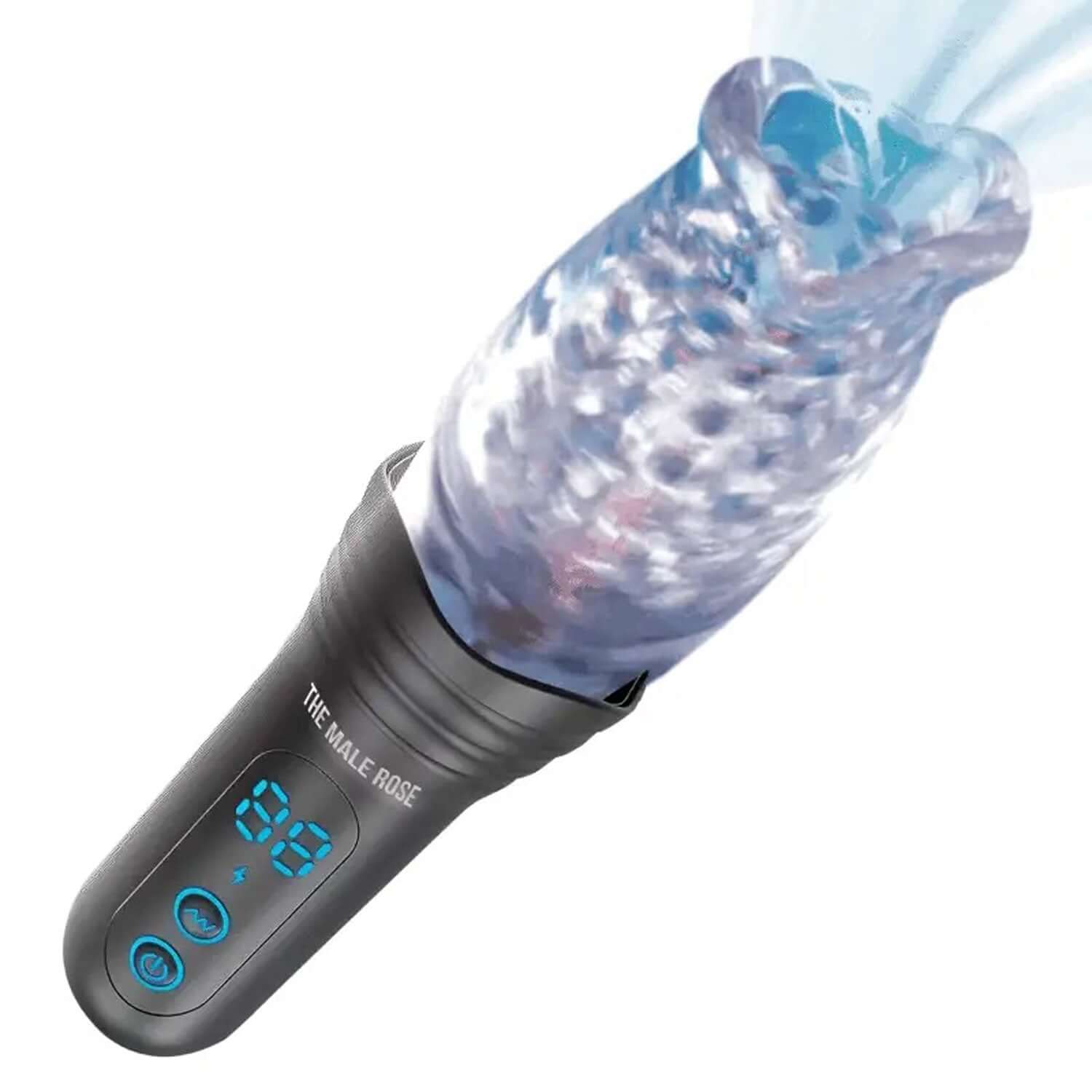 Male Rose Pro Rechargeable Thrusting Vibrating Rotating Masturbator with TPE Cup and Digital Display