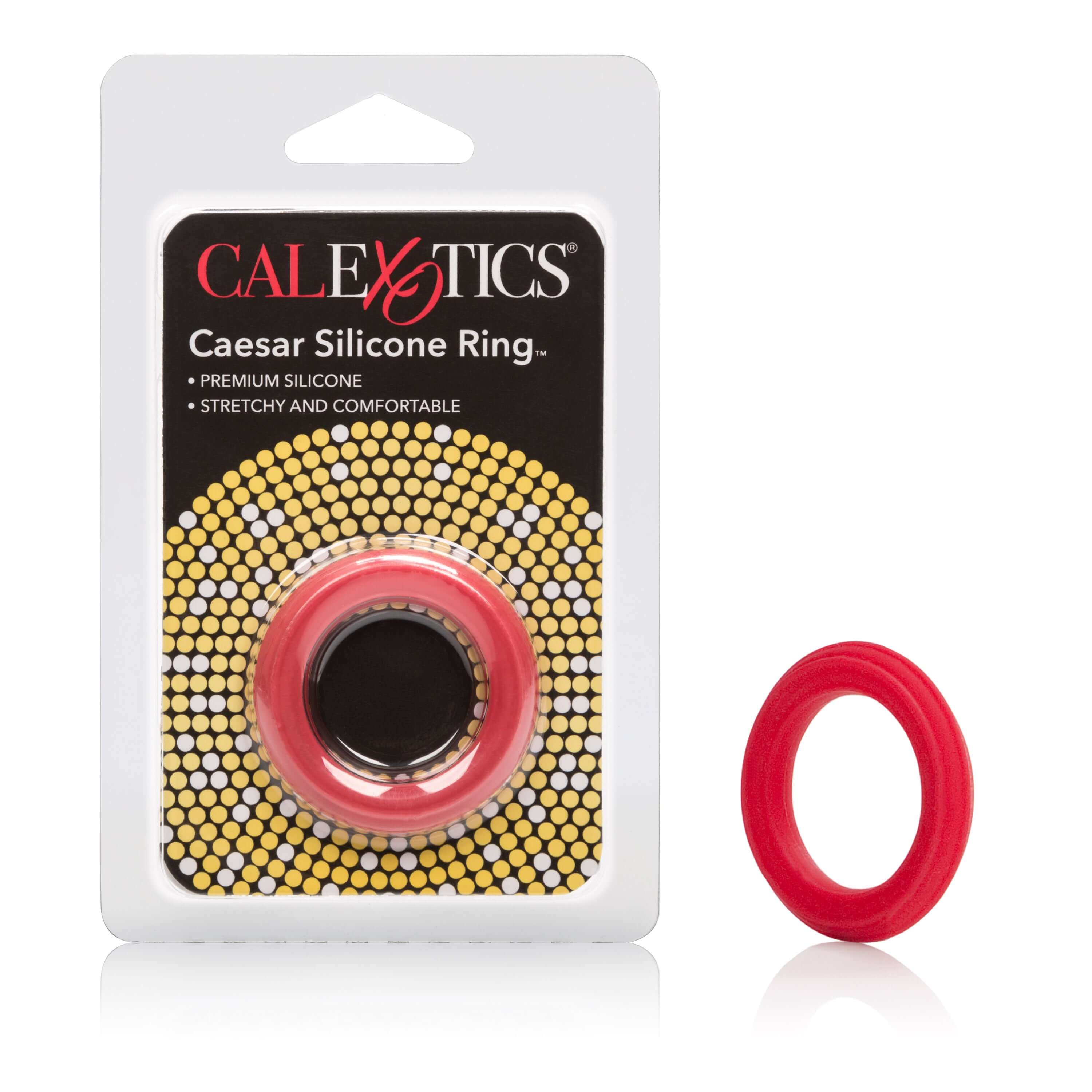 Adonis Caesar Silicone Ring Red in packaging, showcasing a sturdy and comfortable design for enhanced performance.