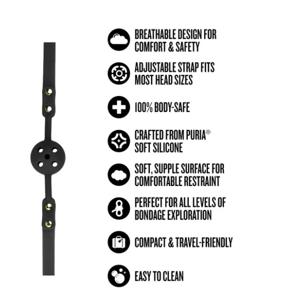 Features of the Temptasia Ardor Ball Gag Black including design, materials, and comfort.