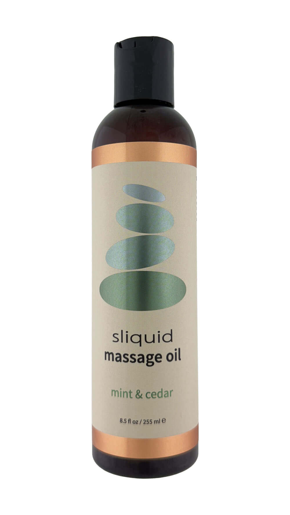 Sliquid Balance Massage Mint & Cedar 8.5 Oz massage oil bottle with soothing mint and cedar design.