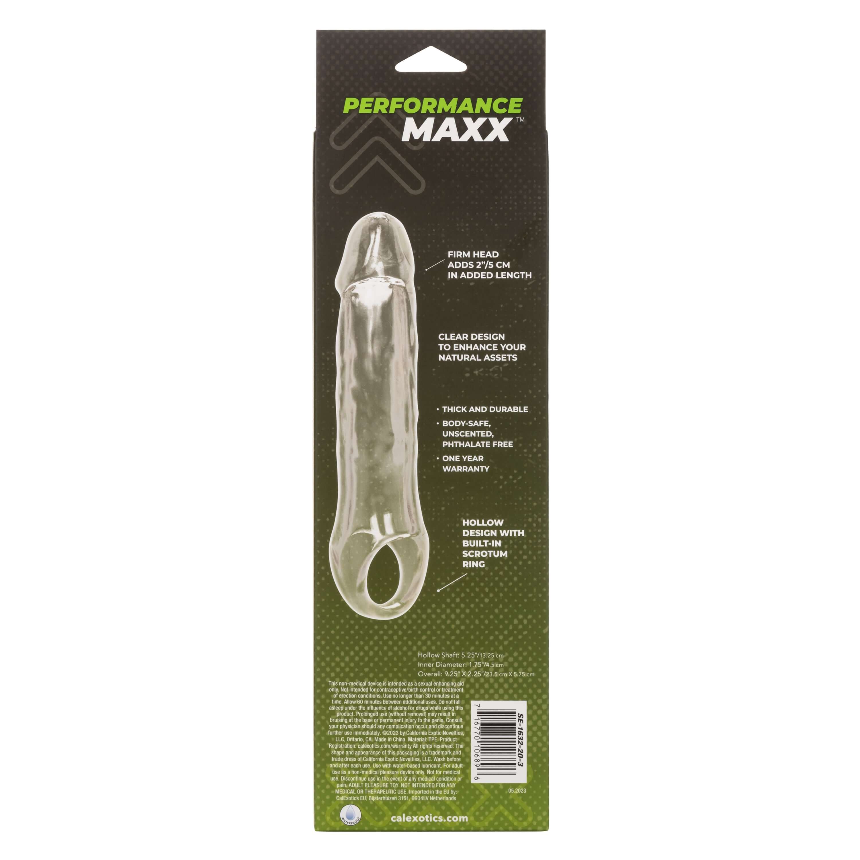 Performance Maxx Clear Extension 7.5 Inch Clear packaging showing features and benefits for enhanced performance.