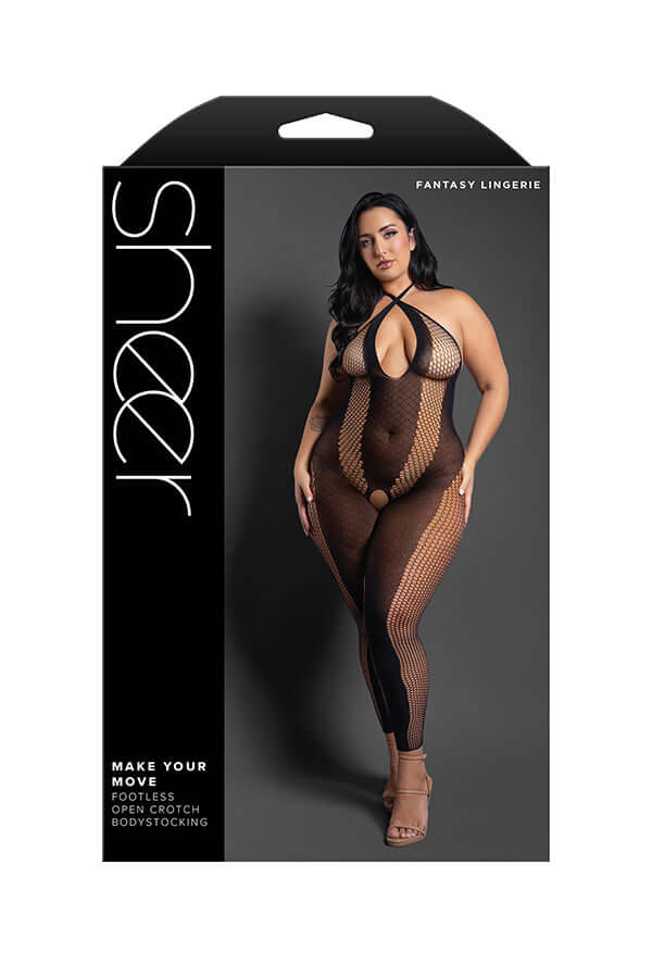 Make Your Move Footless Open Crotch Bodystocking - Queen - Black-0