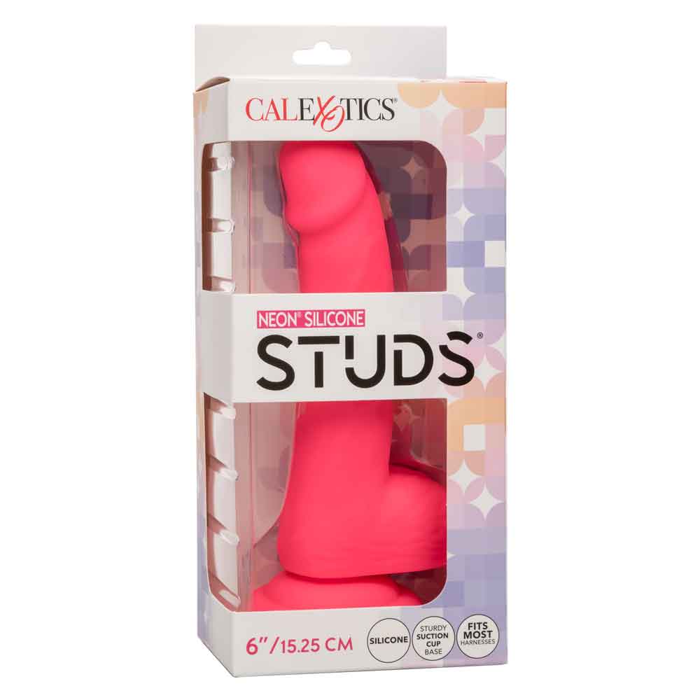 Neon Silicone Studs 6 Inch Dildo in Pink Packaging - Calexotics Brand