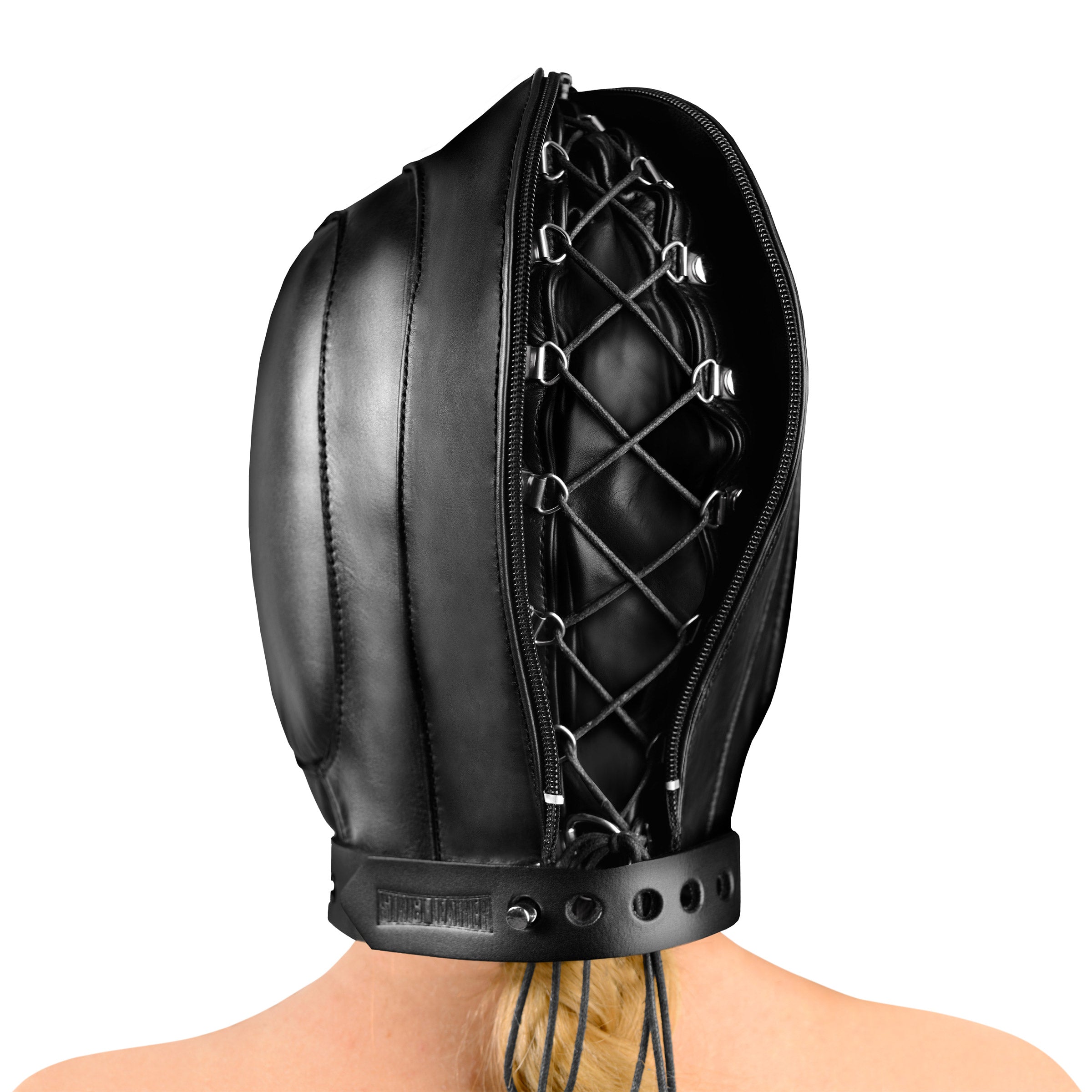 Padded Leather Hood Medium Large featuring ergonomic design and adjustable collar for sensory roleplay comfort.