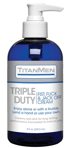 Titanmen Triple Duty Fist Fuck & Jack Off Cream 8 Oz bottle with pump for intimate use and enhanced glide.