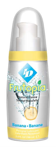 ID Frutopia Natural Flavor Lubricant Banana 3.4 Oz bottle with fruit-inspired design and clear cap.