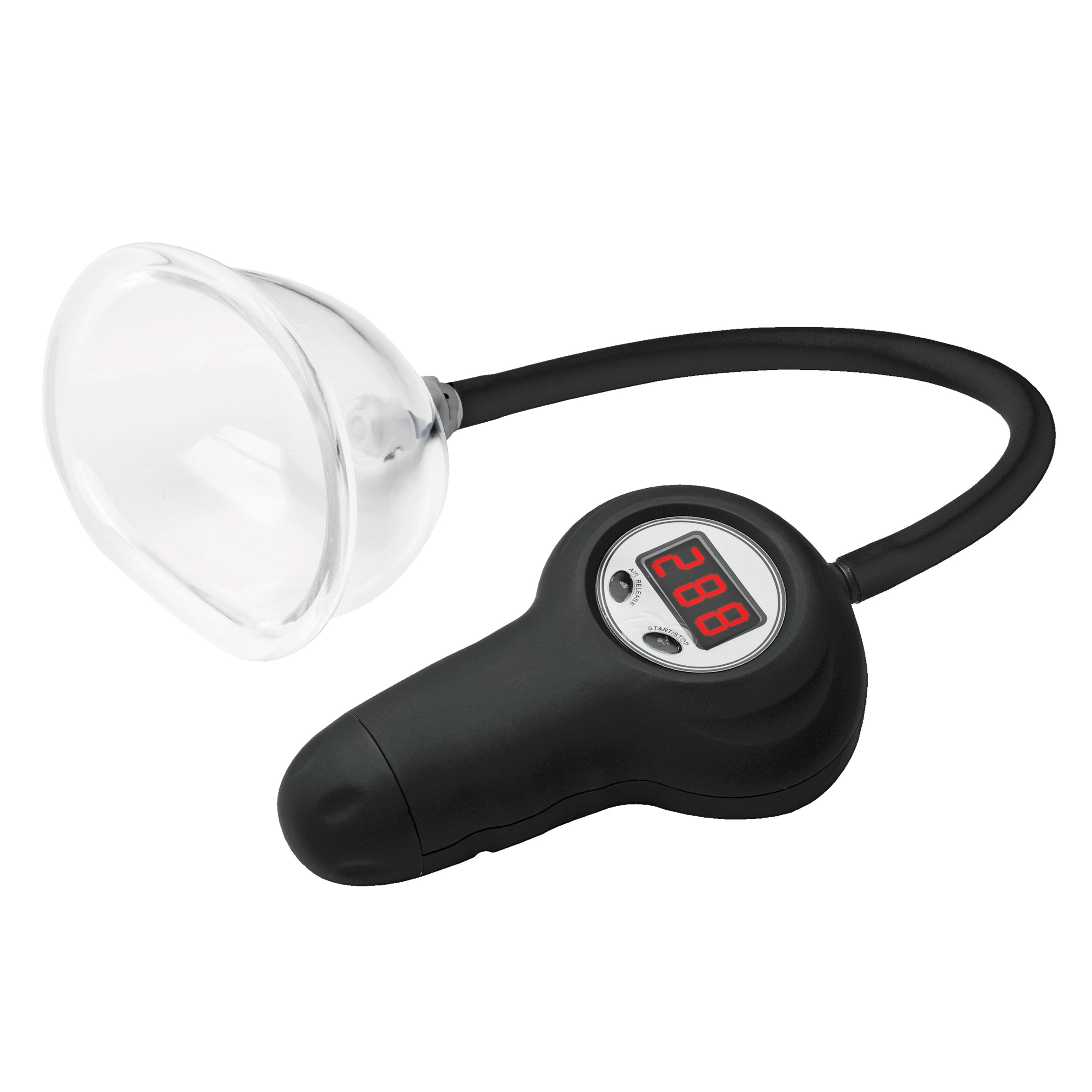 Digital Automatic Pussy Pump featuring a clear acrylic cylinder and digital pressure display for suction control.