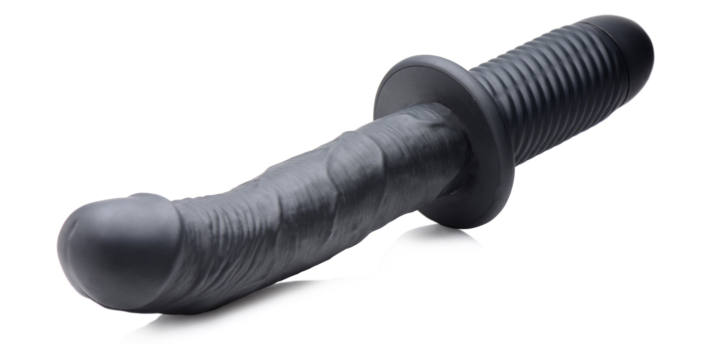 The Large Realistic 10X Silicone Vibrator with Handle featuring a textured design and realistic details.