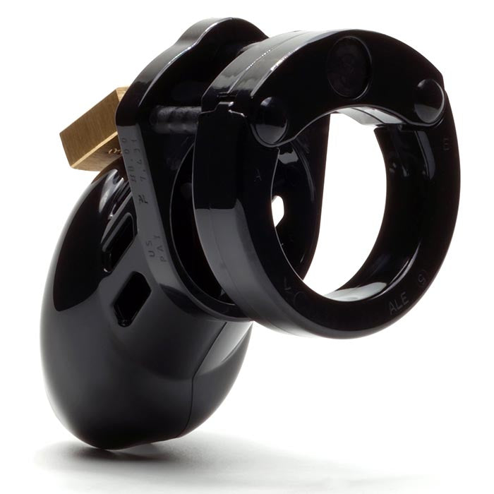 CB6000S Male Chastity Cage Kit Black showing a close-up of the durable and secure locking mechanism.